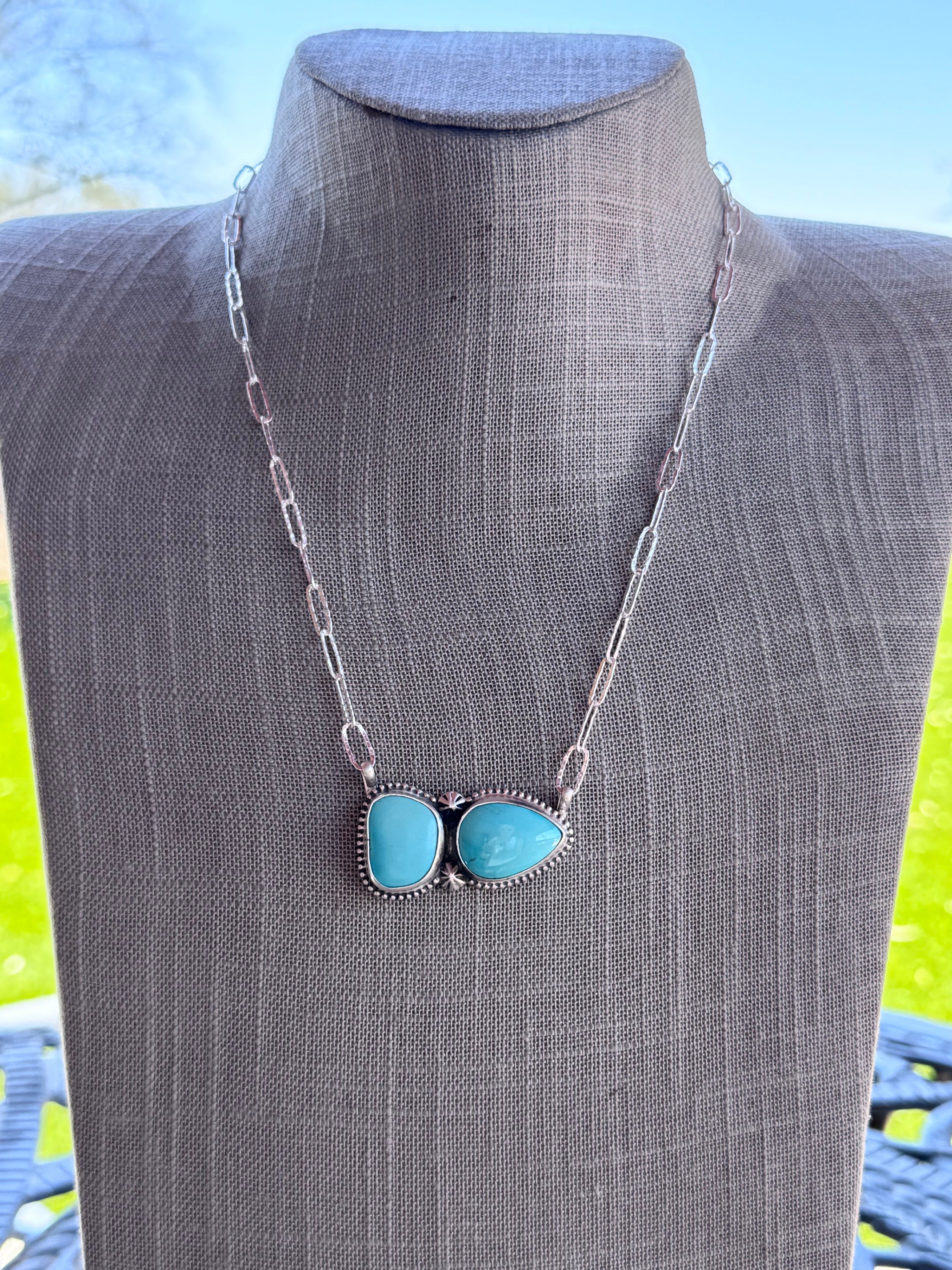 Handmade Sterling Silver & Arizona Turquoise 19" Paper clip Necklace by Roaming Buffalo