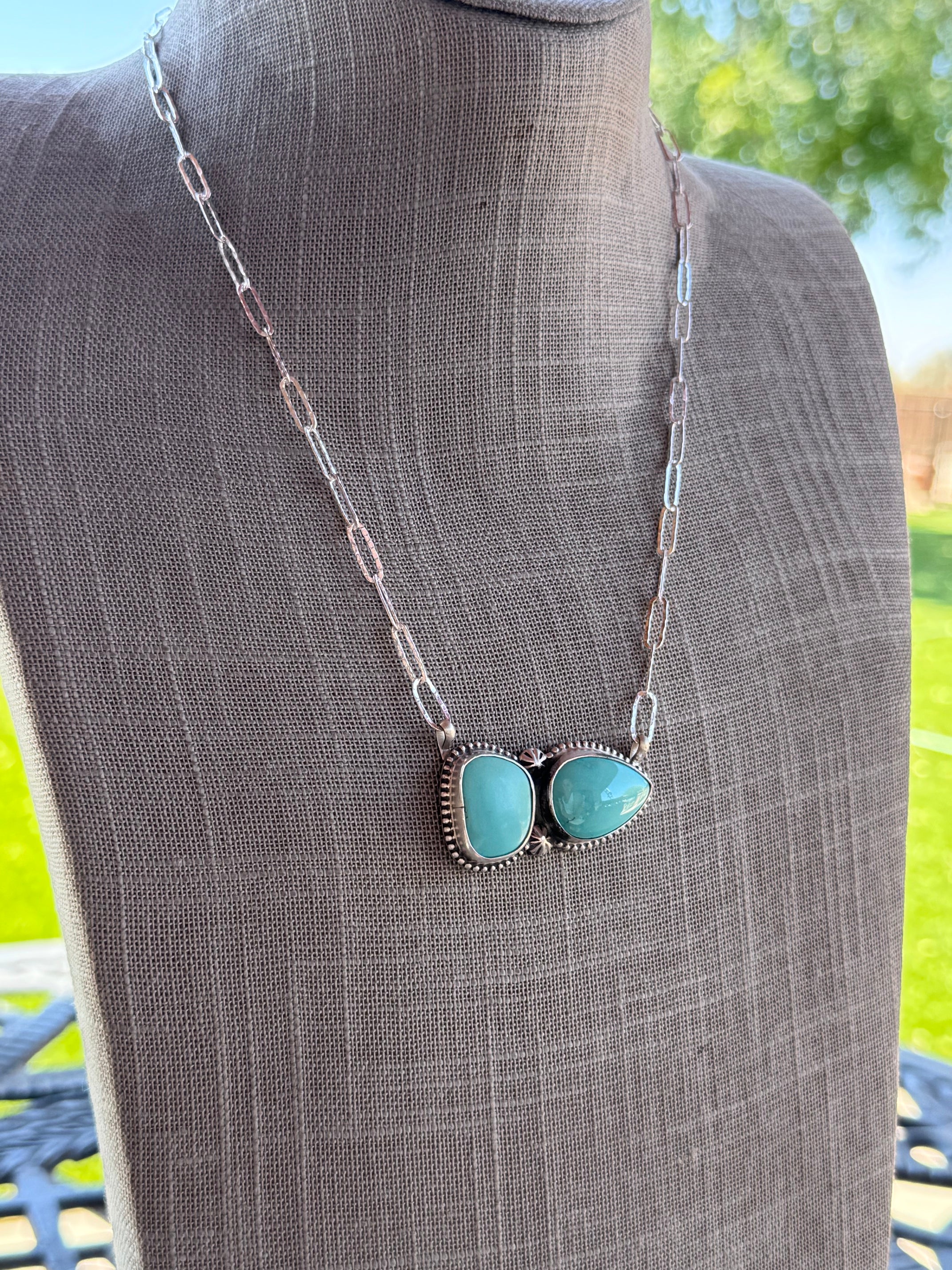 Handmade Sterling Silver & Arizona Turquoise 19" Paper clip Necklace by Roaming Buffalo