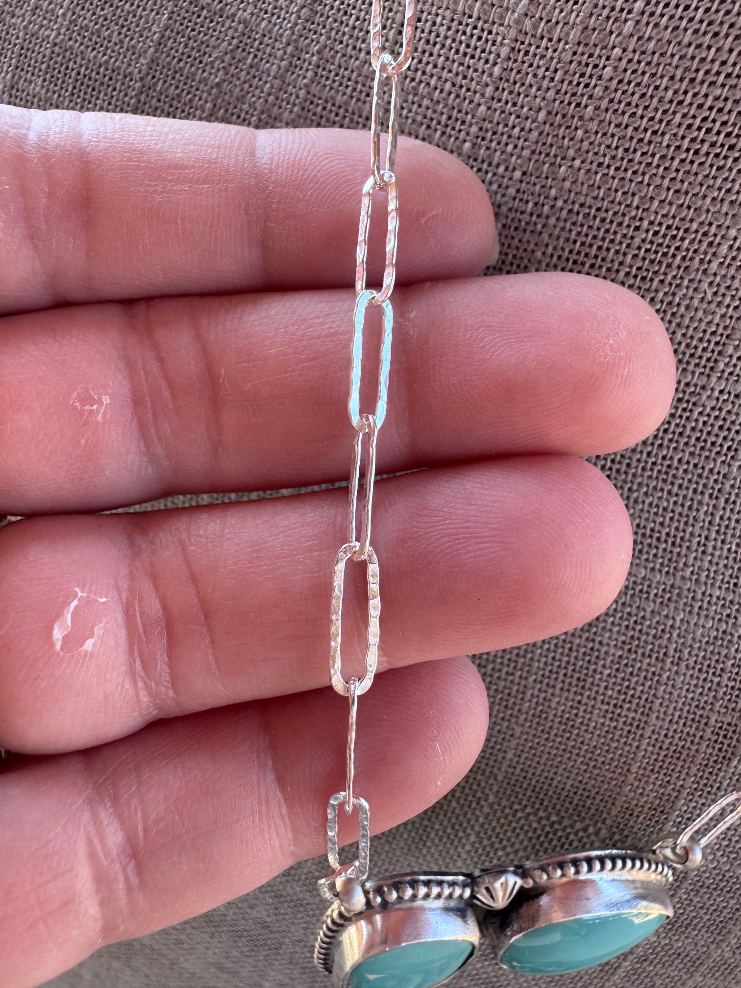 Handmade Sterling Silver & Arizona Turquoise 19" Paper clip Necklace by Roaming Buffalo
