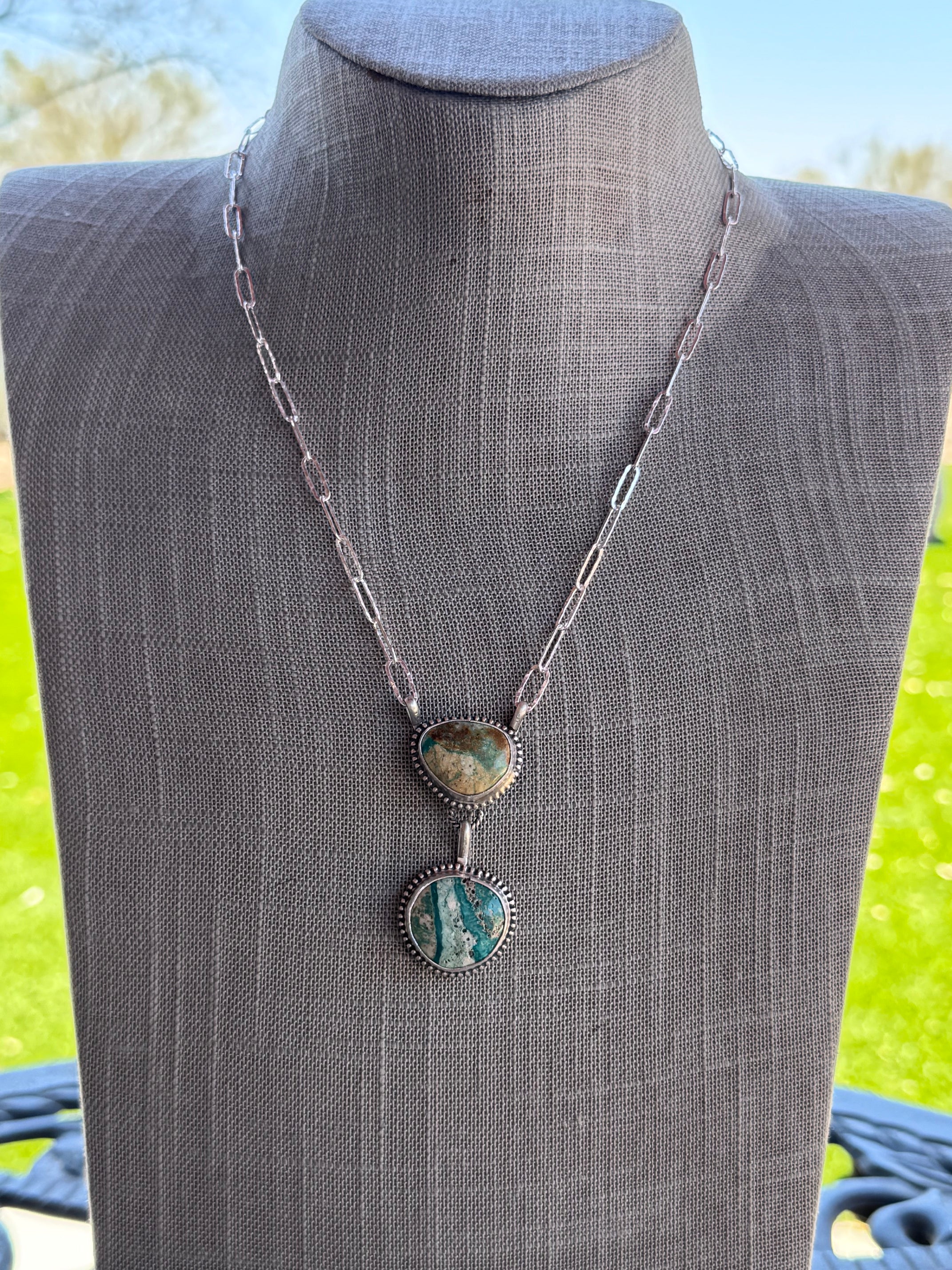 Handmade Sterling Silver & Mixed Turquoise Paper Clip Necklace 18" by Roaming Buffalo