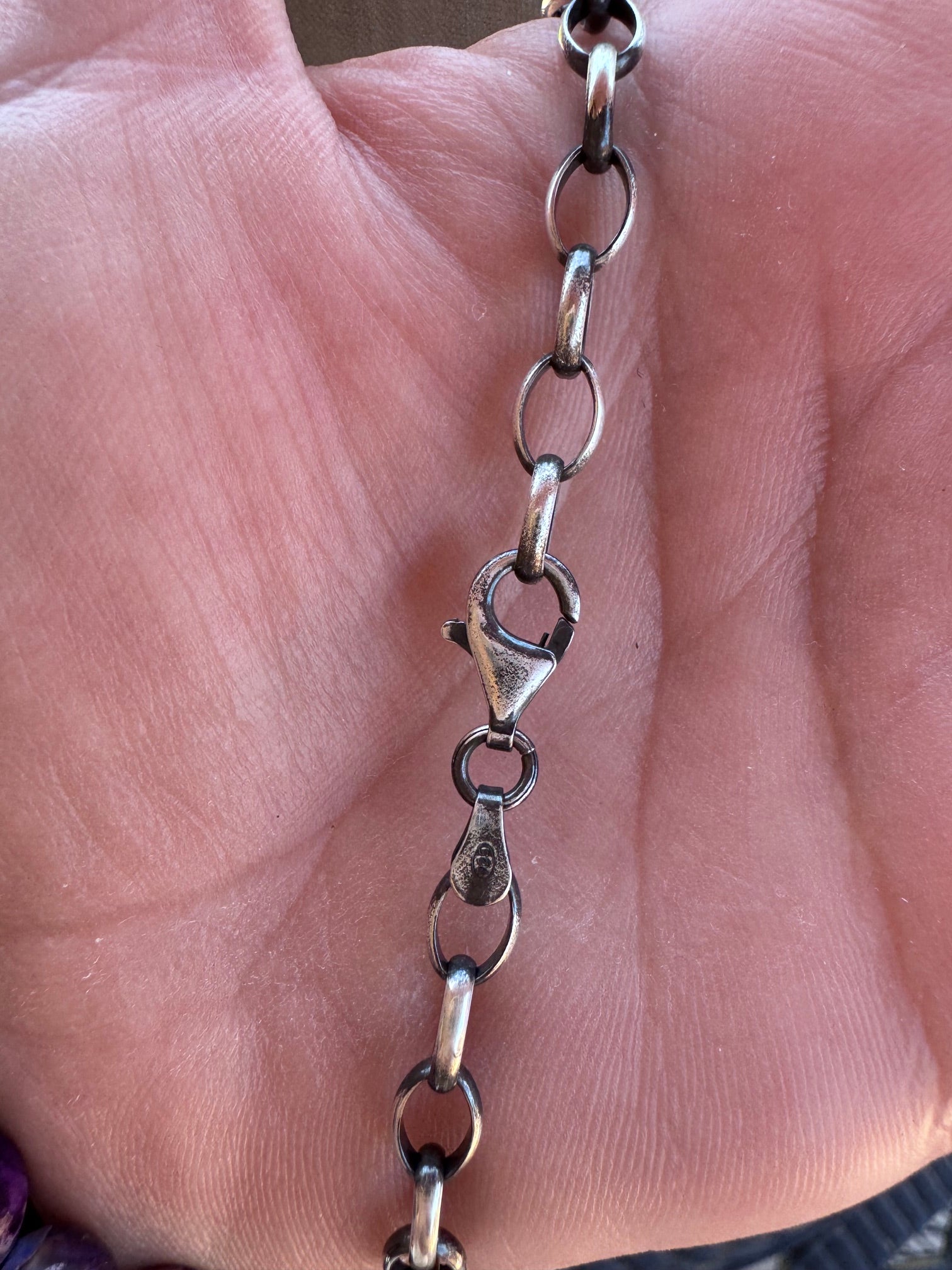 Handmade Sterling Silver & Kingman Turquoise, Dahlia Chain Necklace 17.5" by Roaming Buffalo
