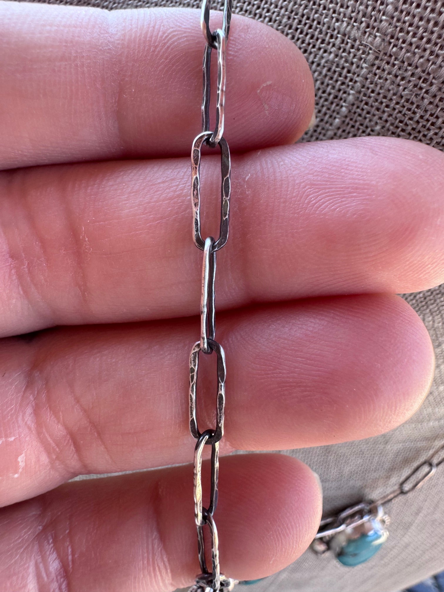 Handmade Sterling Silver & Arizona Turquoise Charm Paper Clip Necklace 18" by Roaming Buffalo