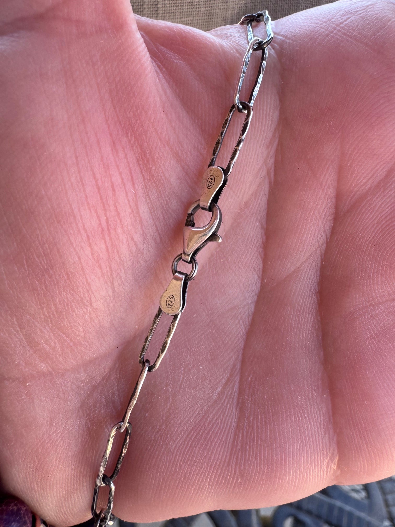 Handmade Sterling Silver & Arizona Turquoise Charm Paper Clip Necklace 18" by Roaming Buffalo
