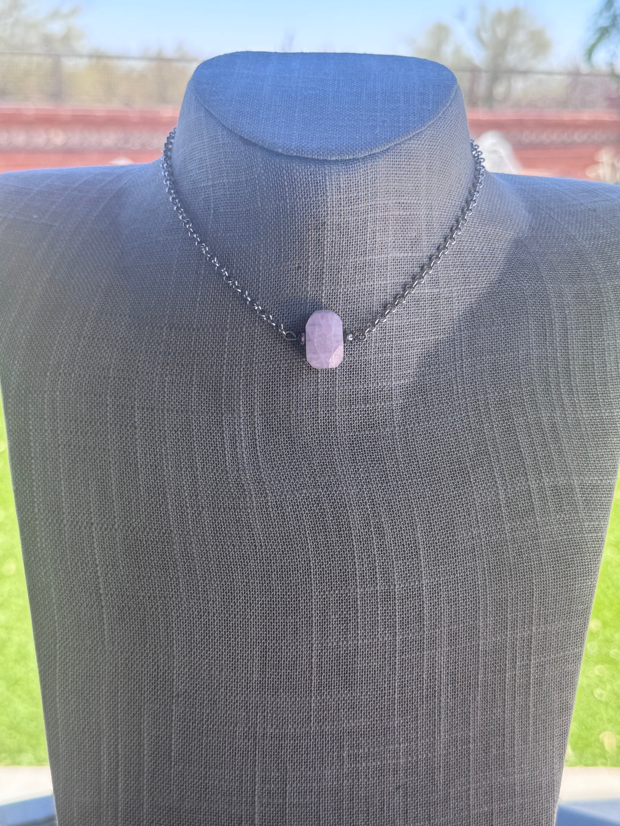 Handmade Sterling Silver & Kunzite Chain Necklace 13.5" by Roaming Buffalo