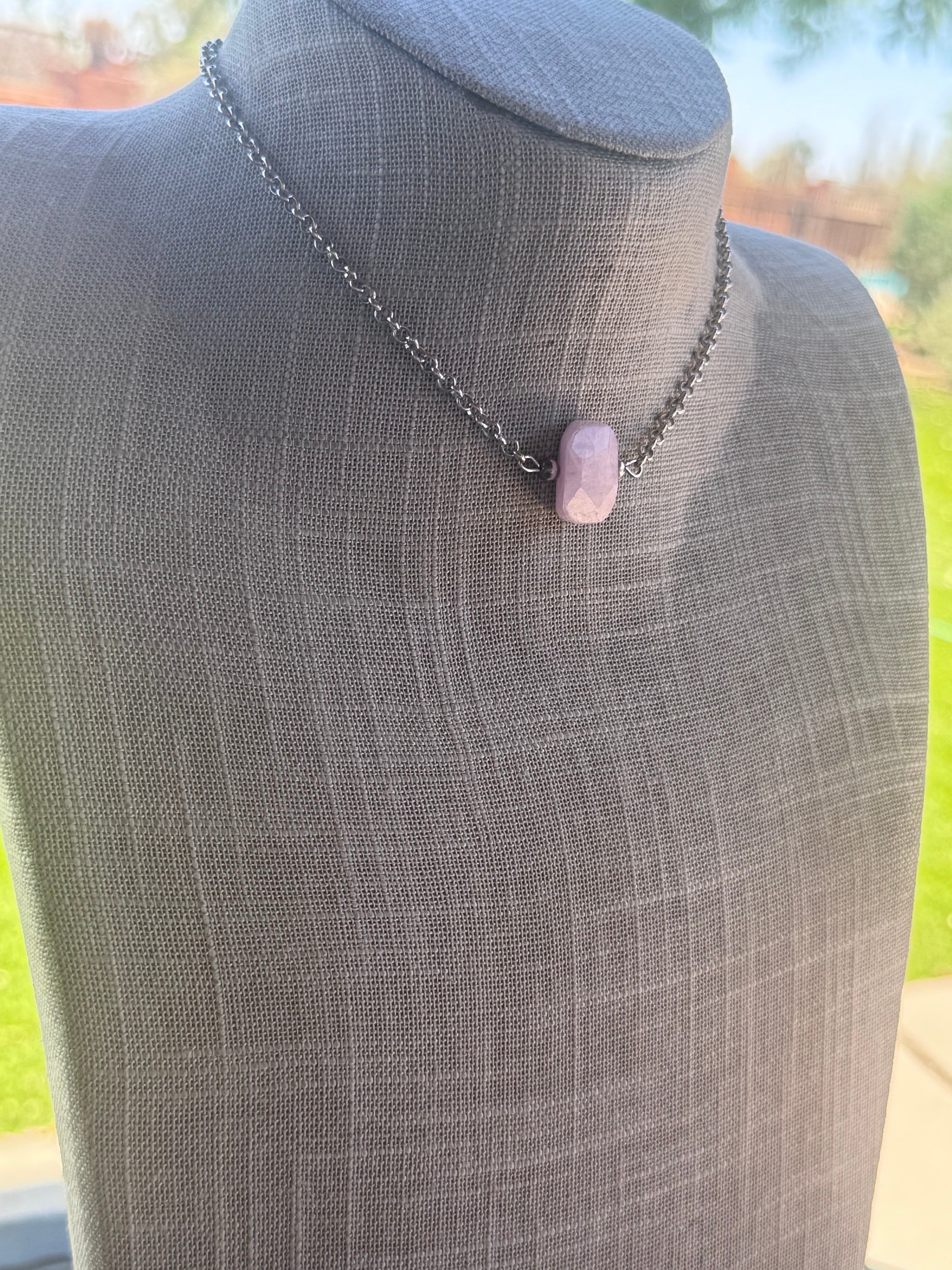 Handmade Sterling Silver & Kunzite Chain Necklace 13.5" by Roaming Buffalo