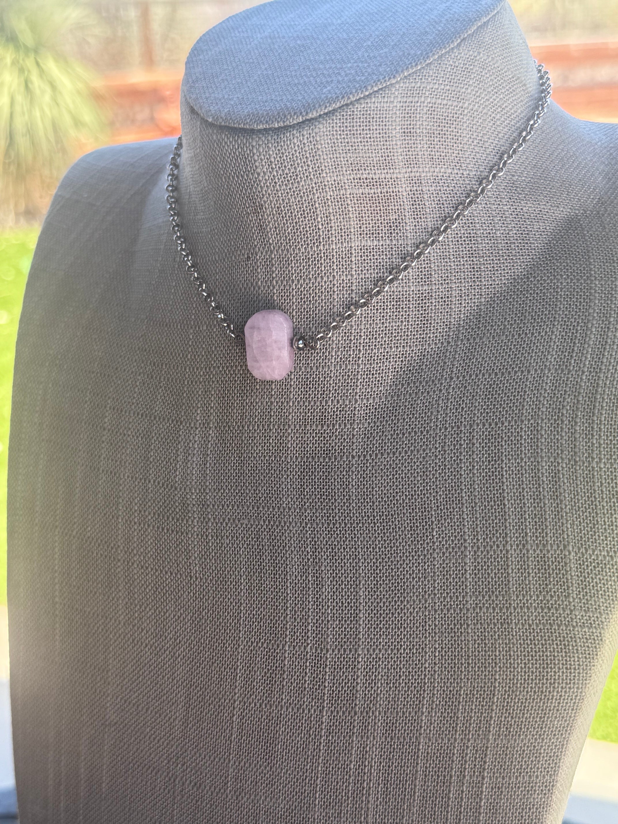 Handmade Sterling Silver & Kunzite Chain Necklace 13.5" by Roaming Buffalo