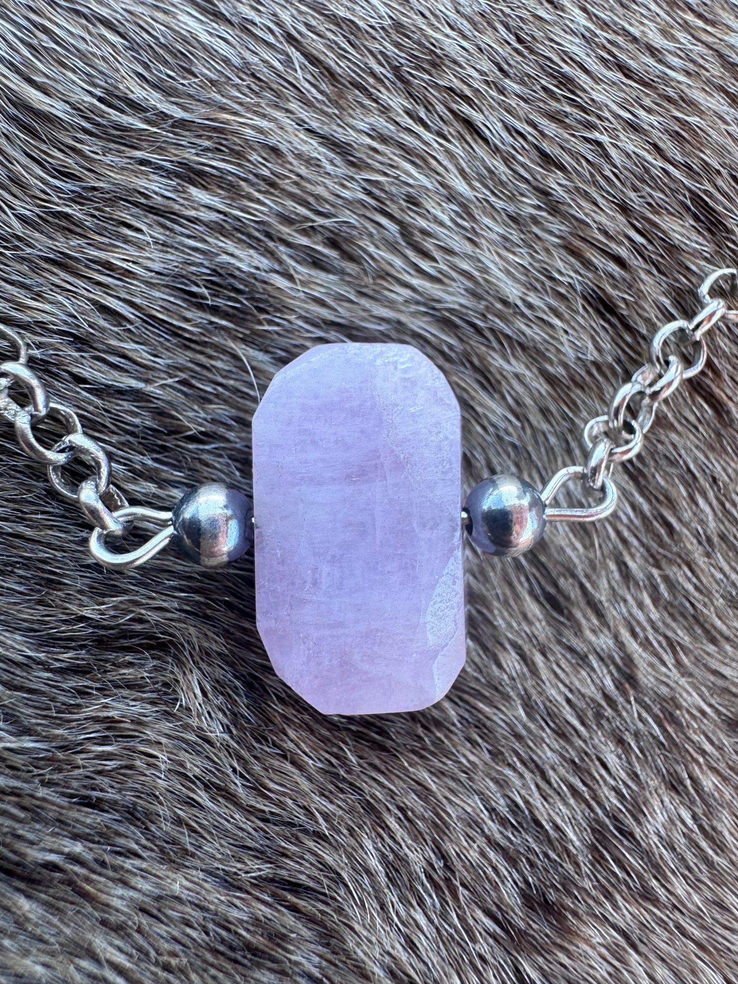 Handmade Sterling Silver & Kunzite Chain Necklace 13.5" by Roaming Buffalo