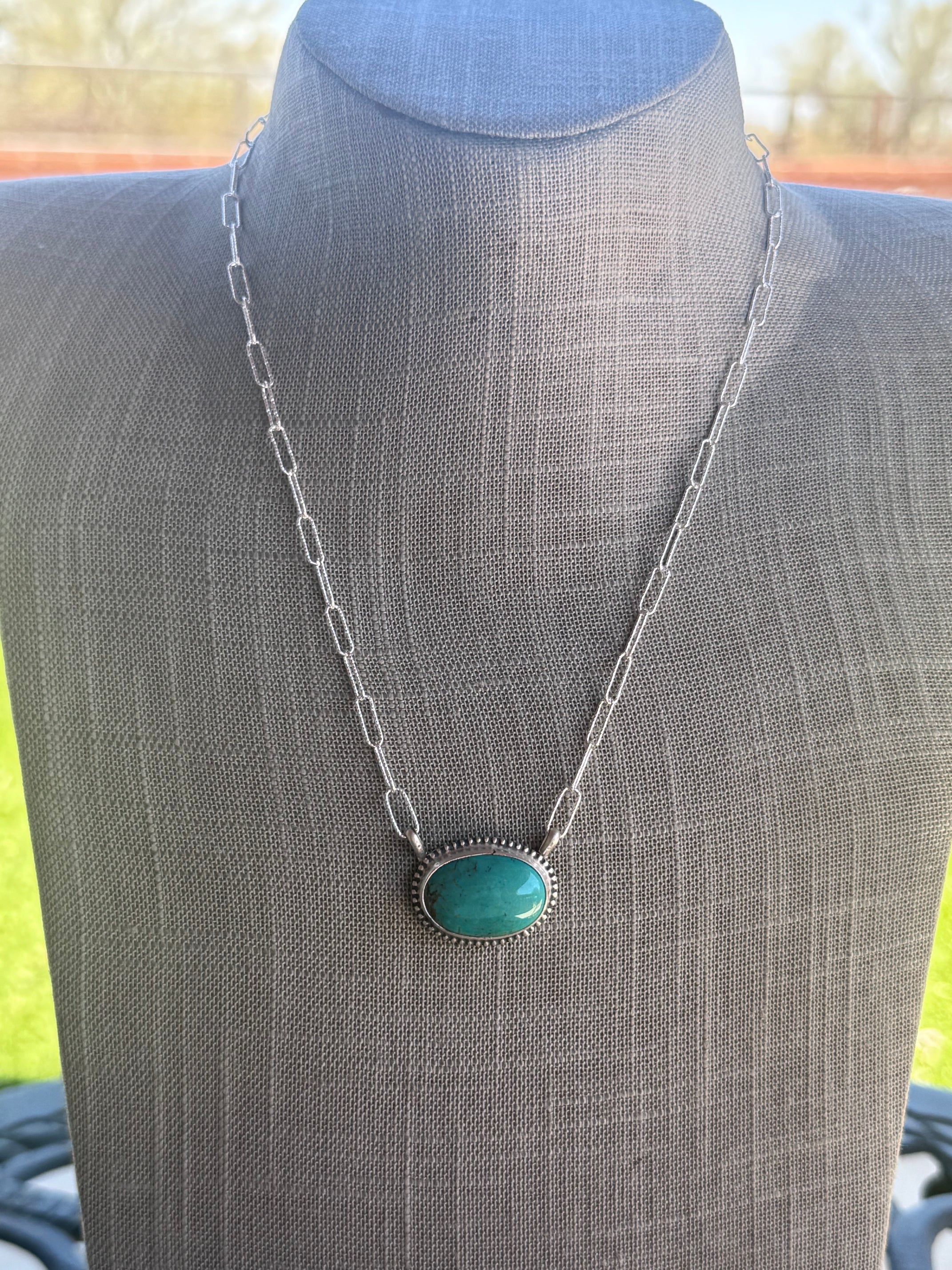 Handmade Sterling Silver & Tyrone Turquoise Paper Clip Necklace 18.5" by Roaming Buffalo
