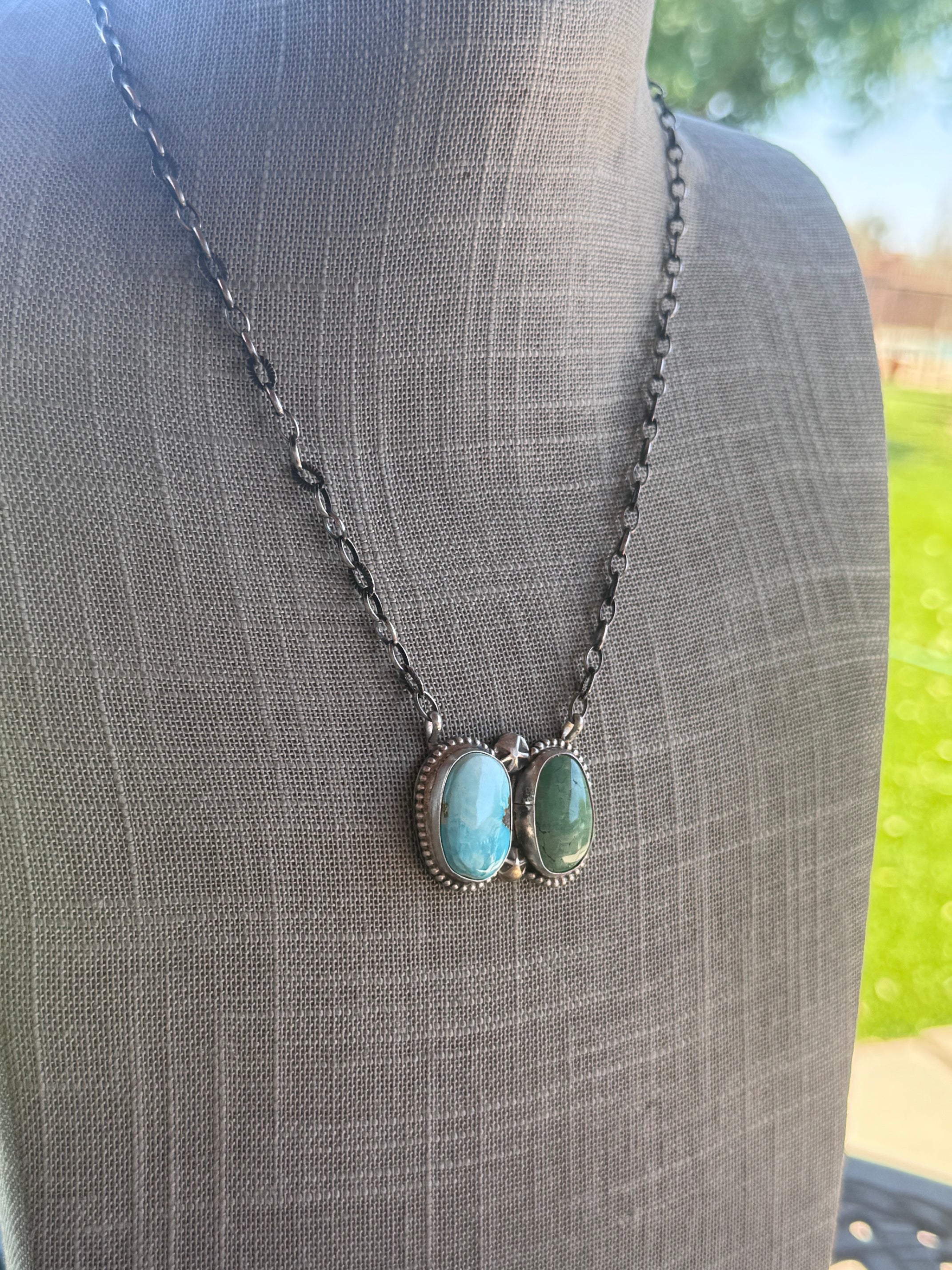 Handmade Sterling Silver & Turquoise, Carico Lake Turquoise Chain Necklace 18" by Roaming Buffalo