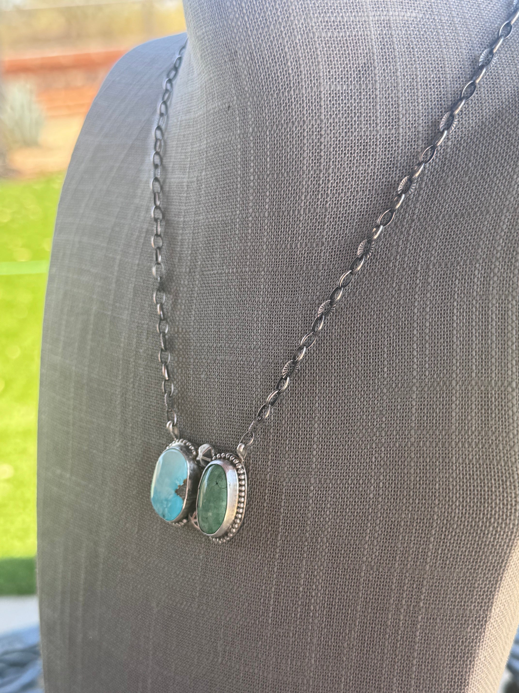 Handmade Sterling Silver & Turquoise, Carico Lake Turquoise Chain Necklace 18" by Roaming Buffalo