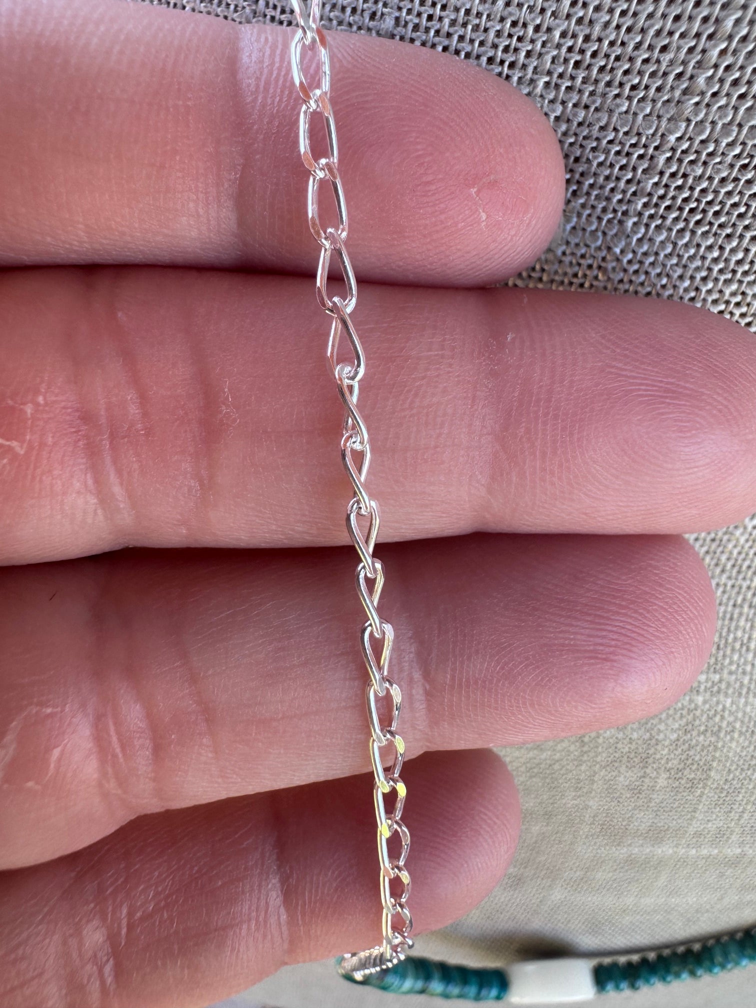 Handmade Sterling Silver & Hubei Turquoise, Glow Alien Chain Necklace 22.5" by Roaming Buffalo