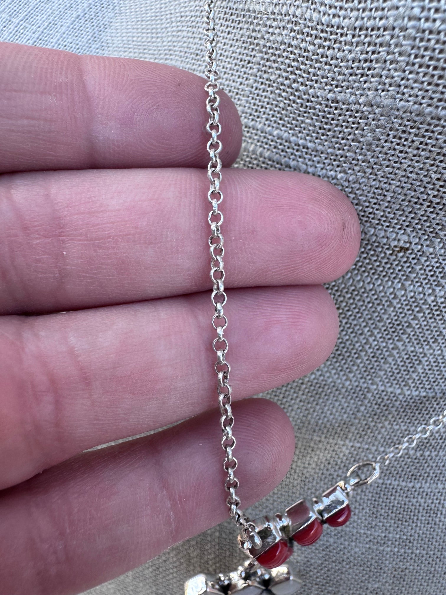 ** 4TH OF JULY ** Handmade Sterling Silver Red, White, & Blue Necklace with Signed Nizhoni 16"