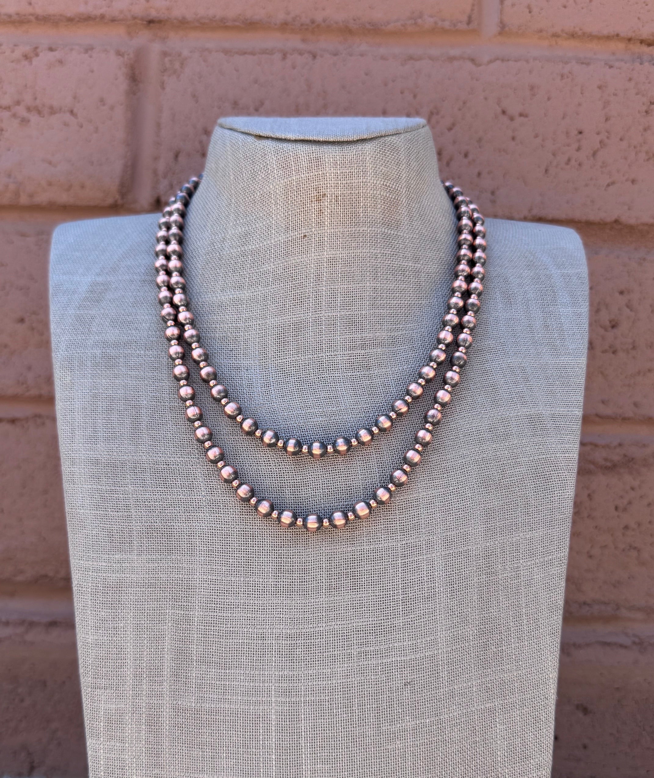 Handcrafted Patterned Copper 3&6mm Beaded Necklace