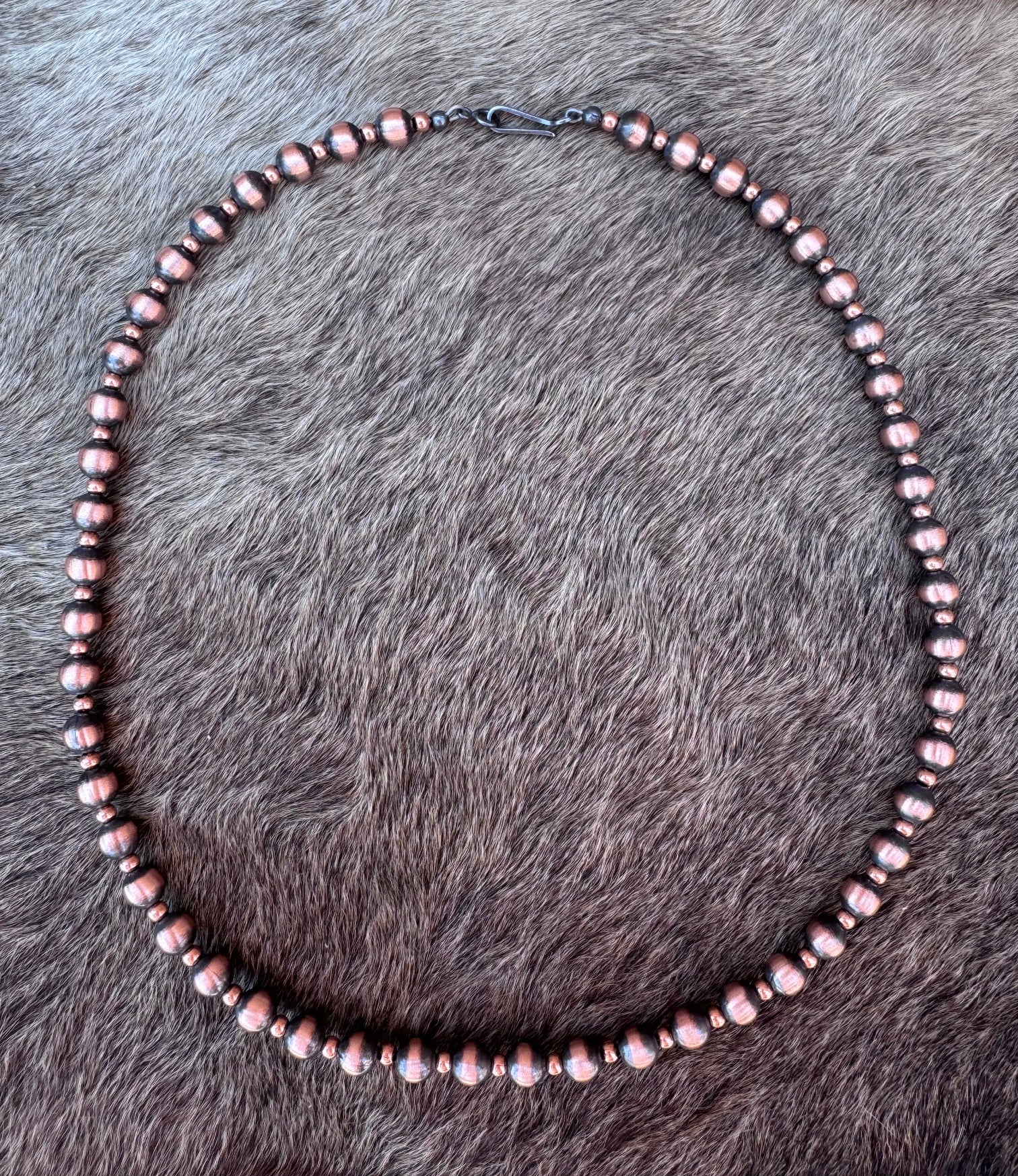 Handcrafted Patterned Copper 3&6mm Beaded Necklace