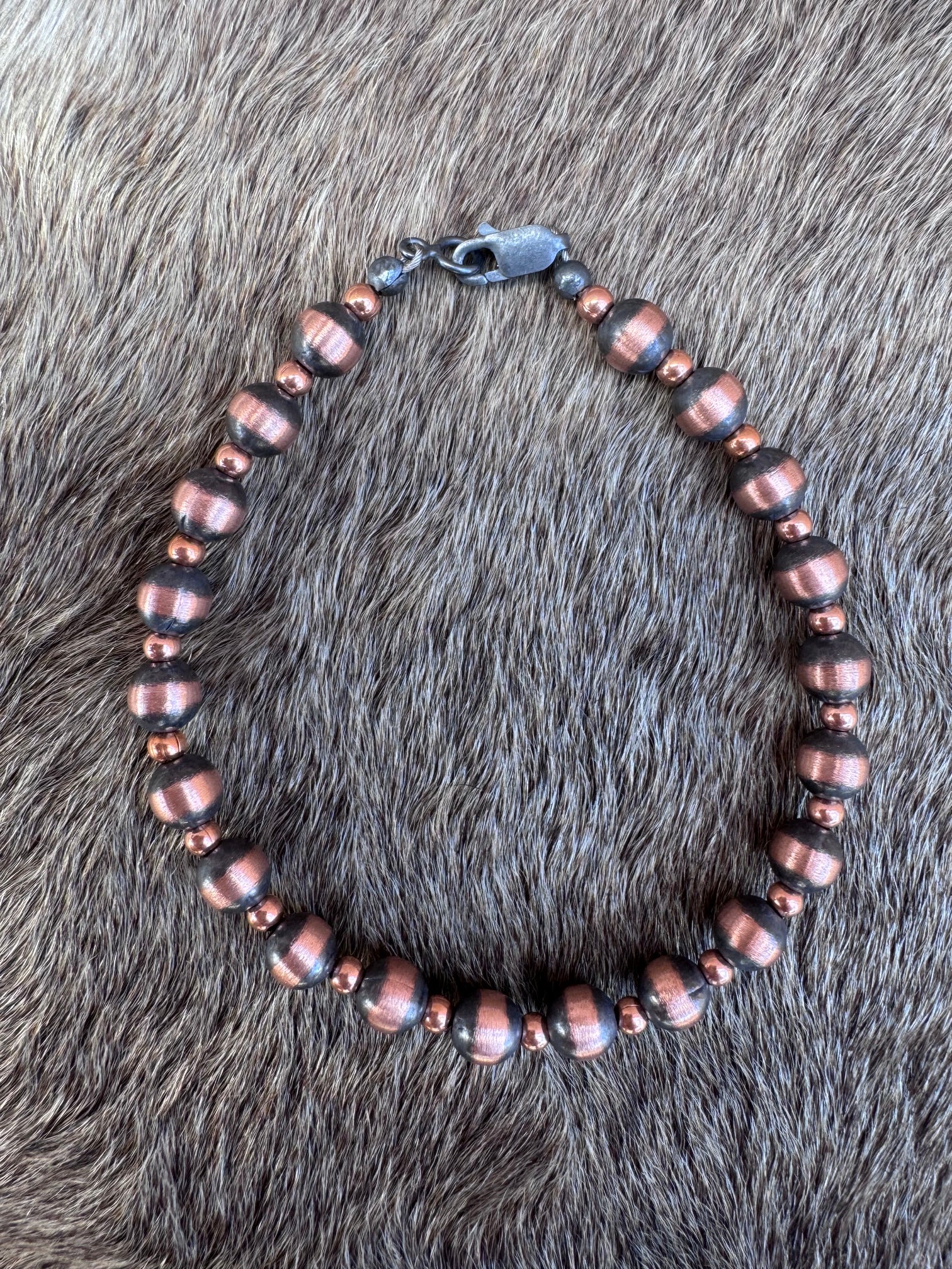 Handcrafted Patterned Copper 3&6mm Beaded Bracelet 7.5"