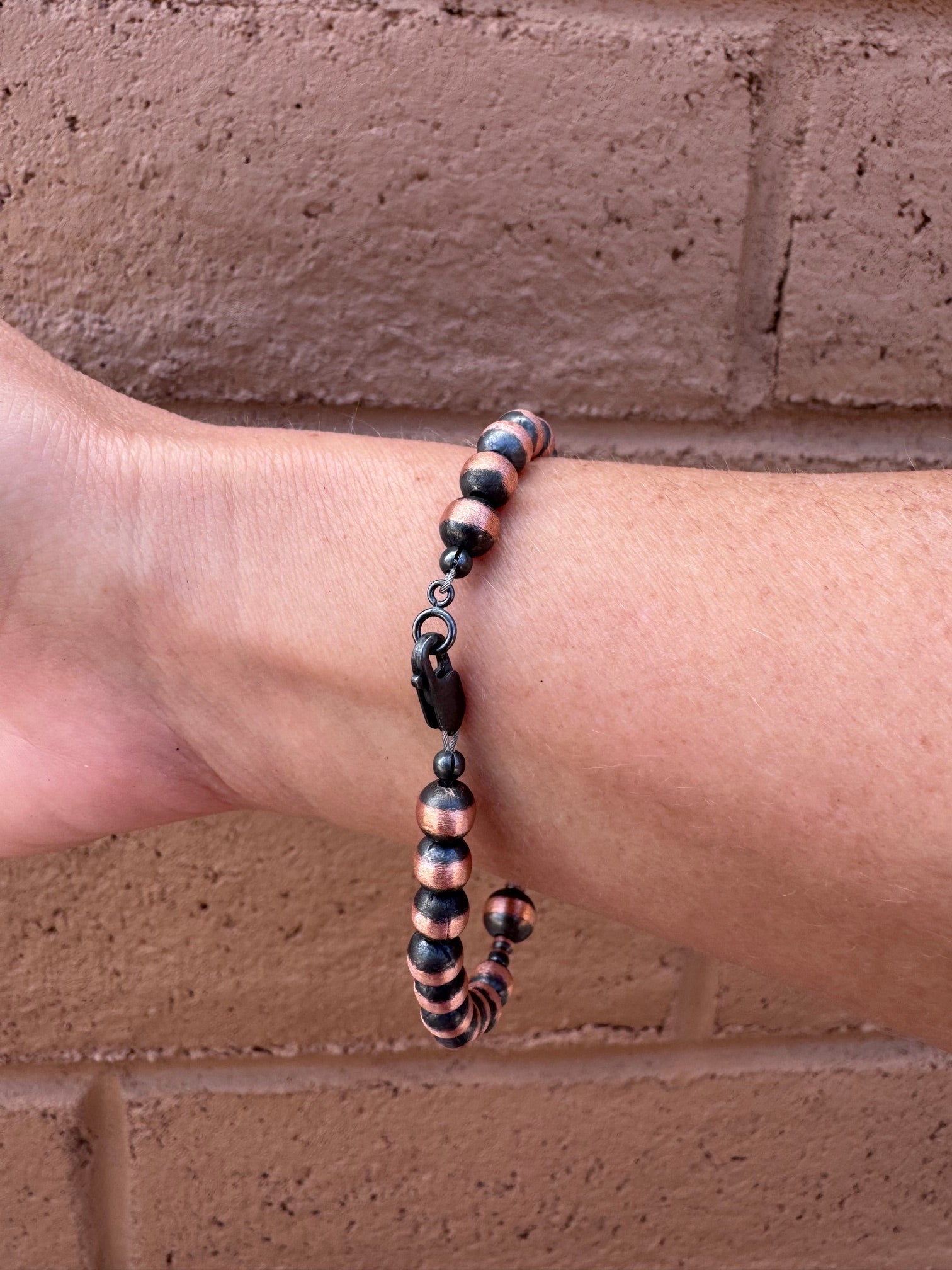Handcrafted Copper 3-8mm Beaded Bracelet 8"
