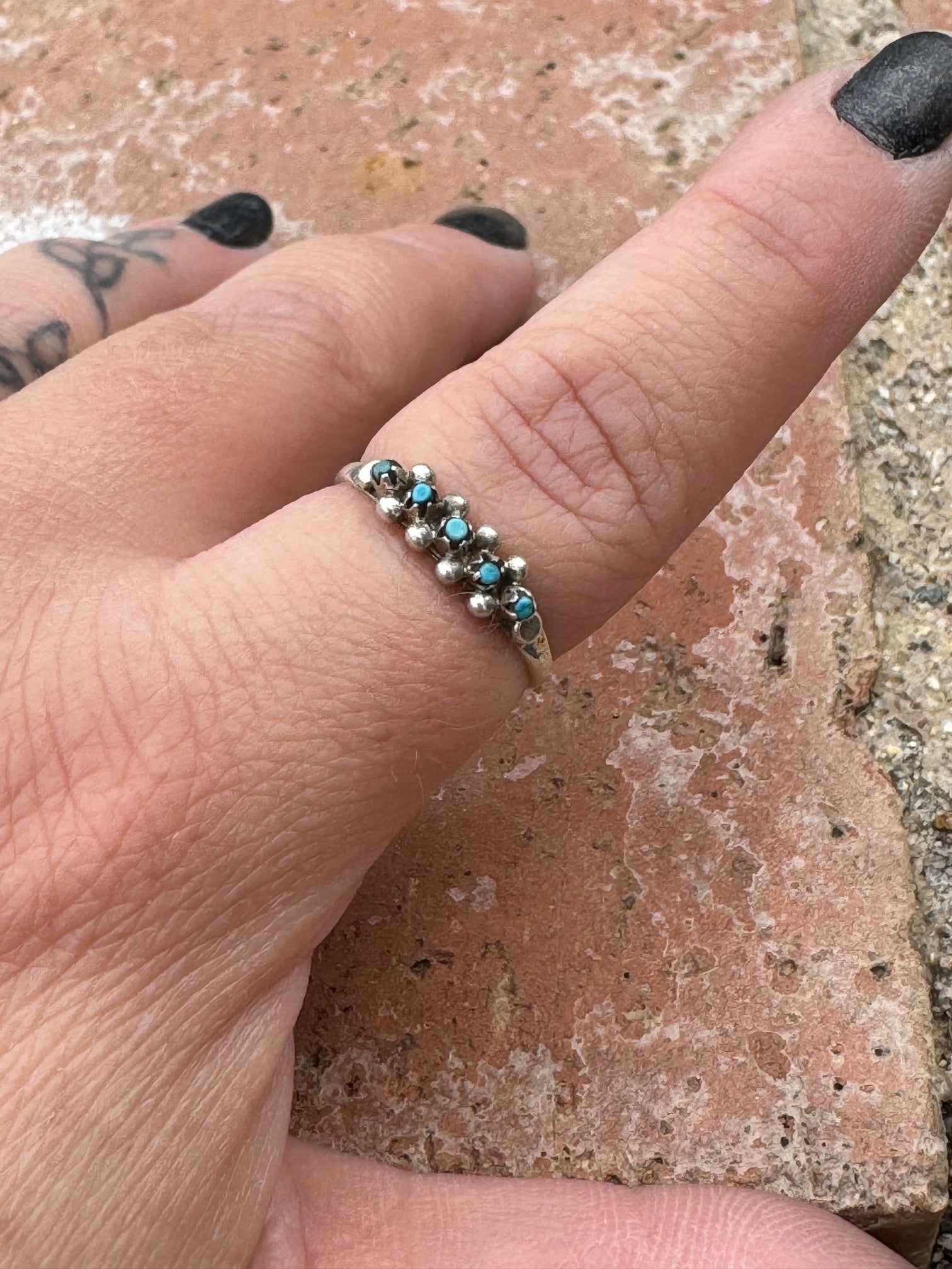 Handcrafted Sterling silver & Kingman Turquoise Snake Eye 5 stone Ring by Justin Amesoli