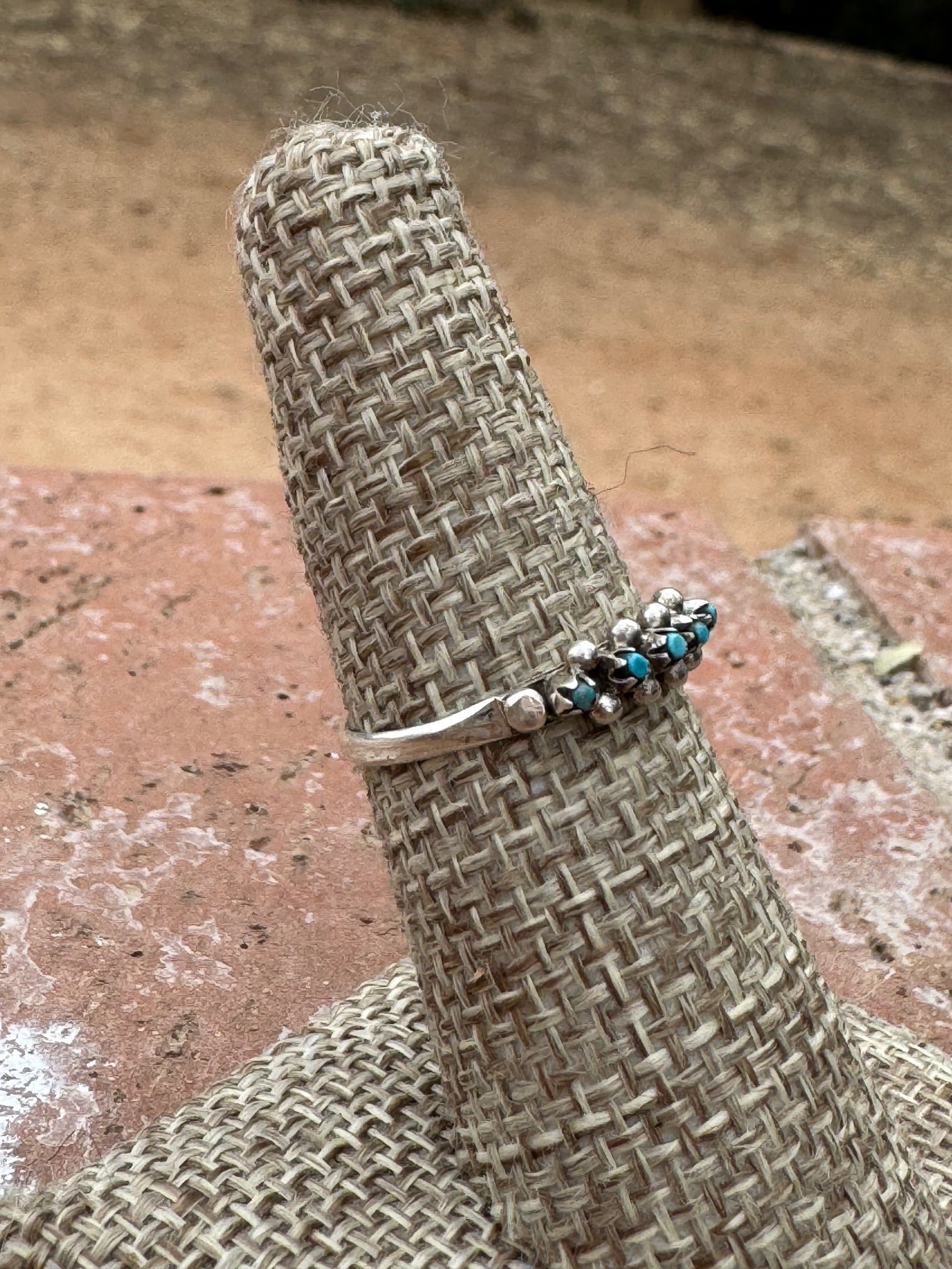 Handcrafted Sterling silver & Kingman Turquoise Snake Eye 5 stone Ring by Justin Amesoli