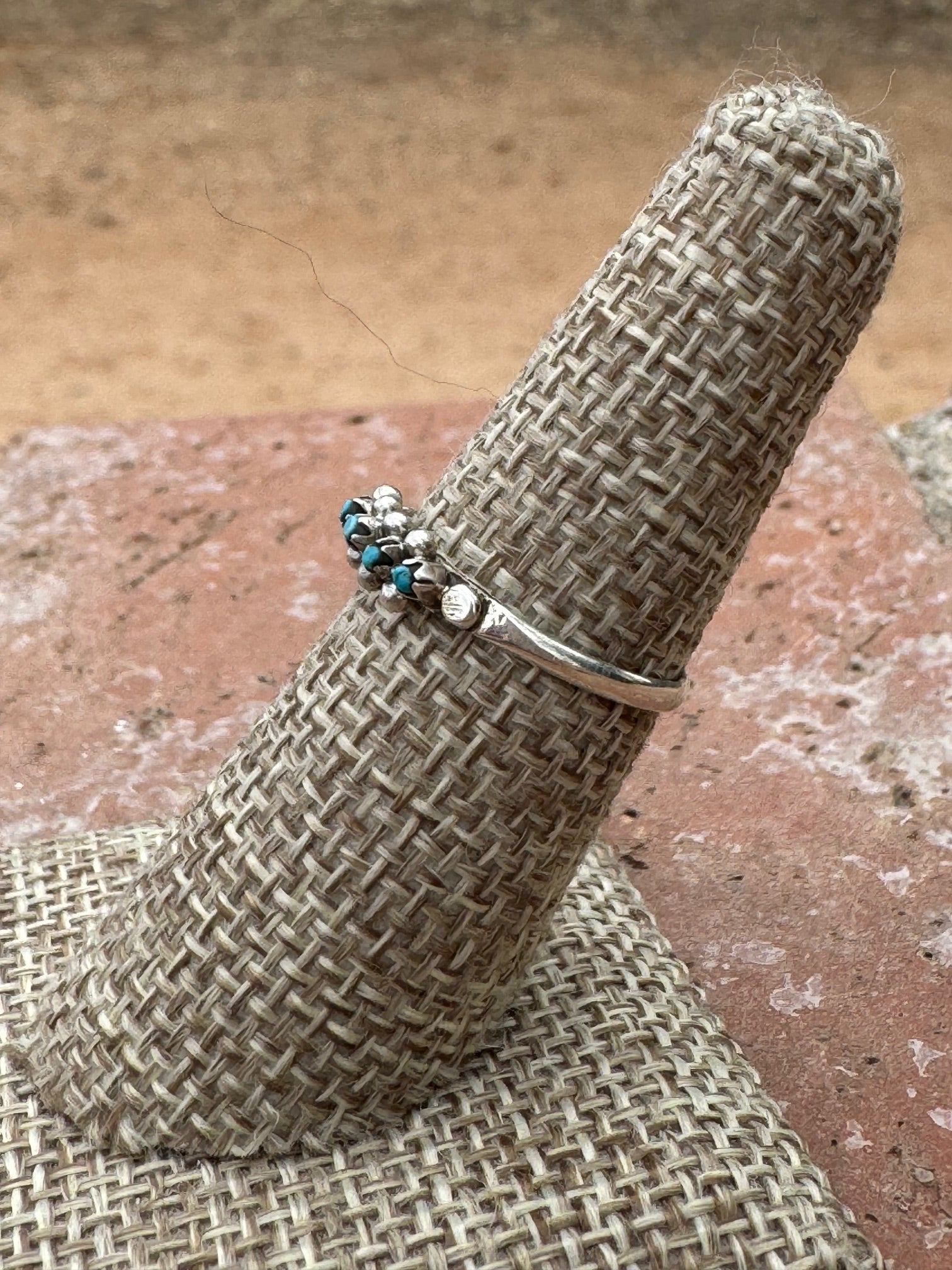 Handcrafted Sterling silver & Kingman Turquoise Snake Eye 5 stone Ring by Justin Amesoli