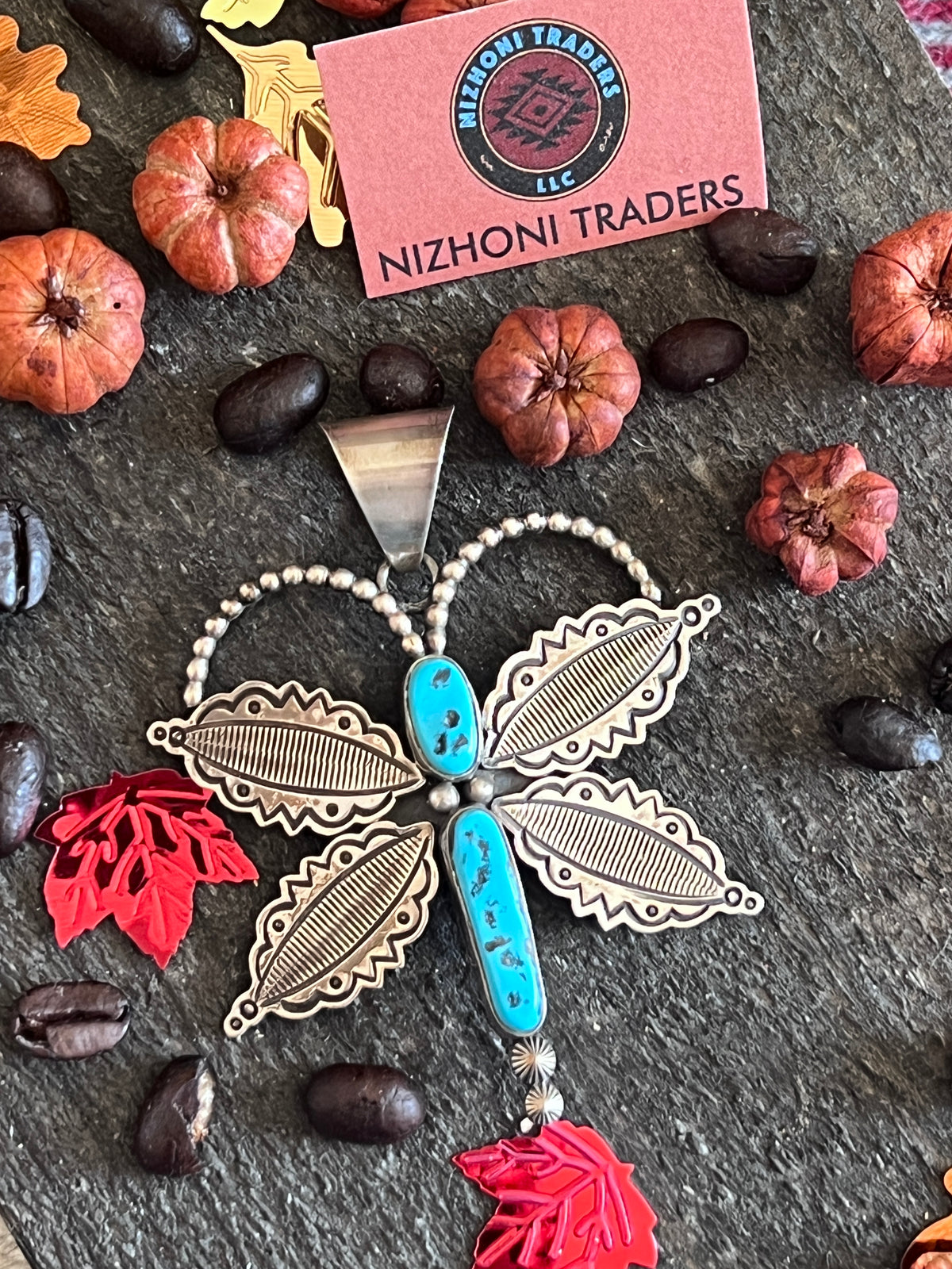 Estate Collection Sterling Silver and Kingman Turquoise Butterfly Pendant by Emma Lincoln