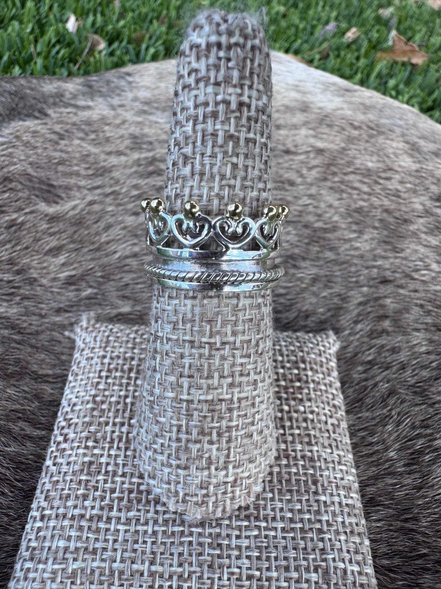 Handmade Sterling Silver and Gold Plated Crown Spinner Ring
