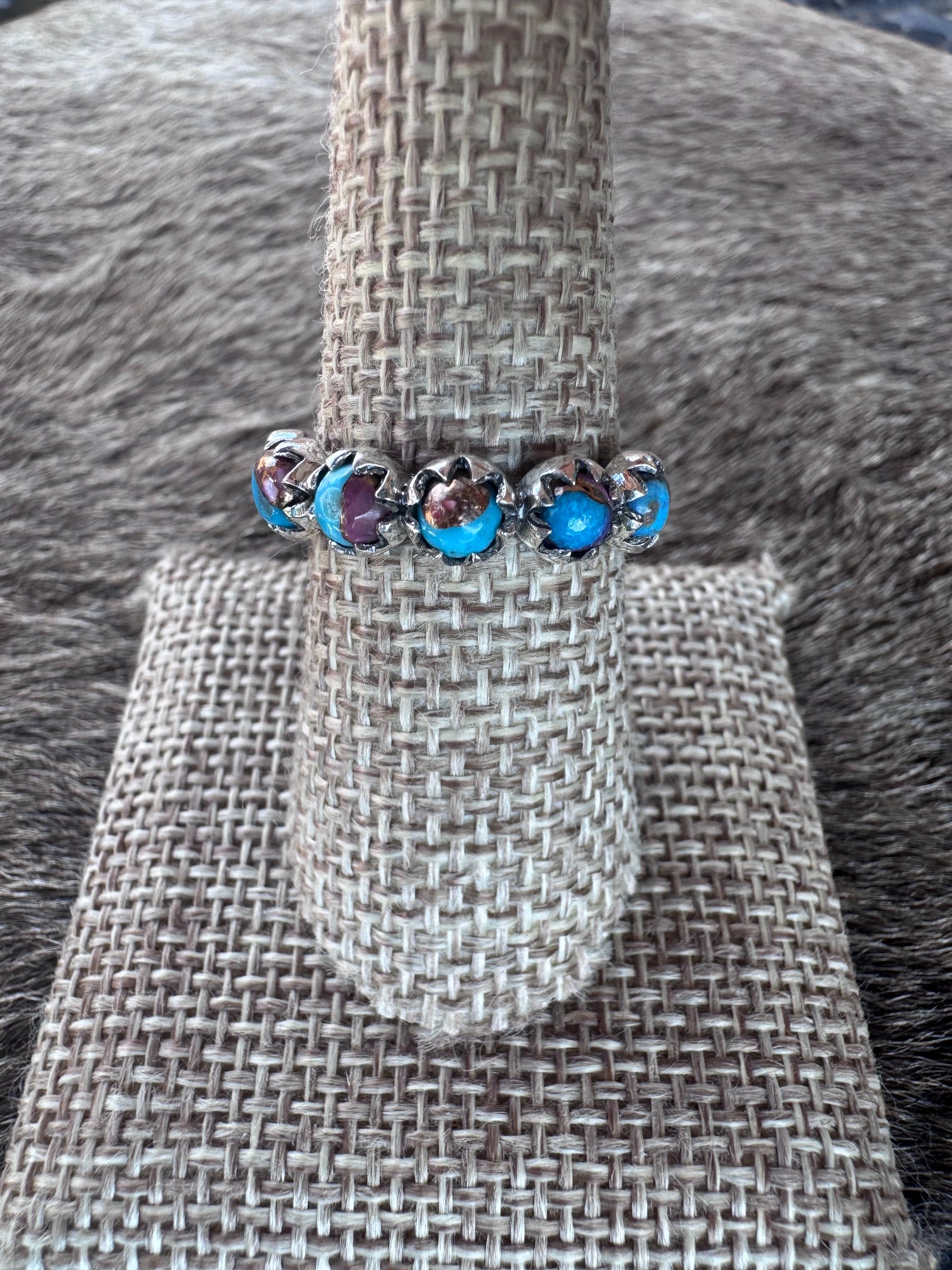 Handmade Sterling Silver & Pink Dream Mojave 6 Stone Stacker Ring