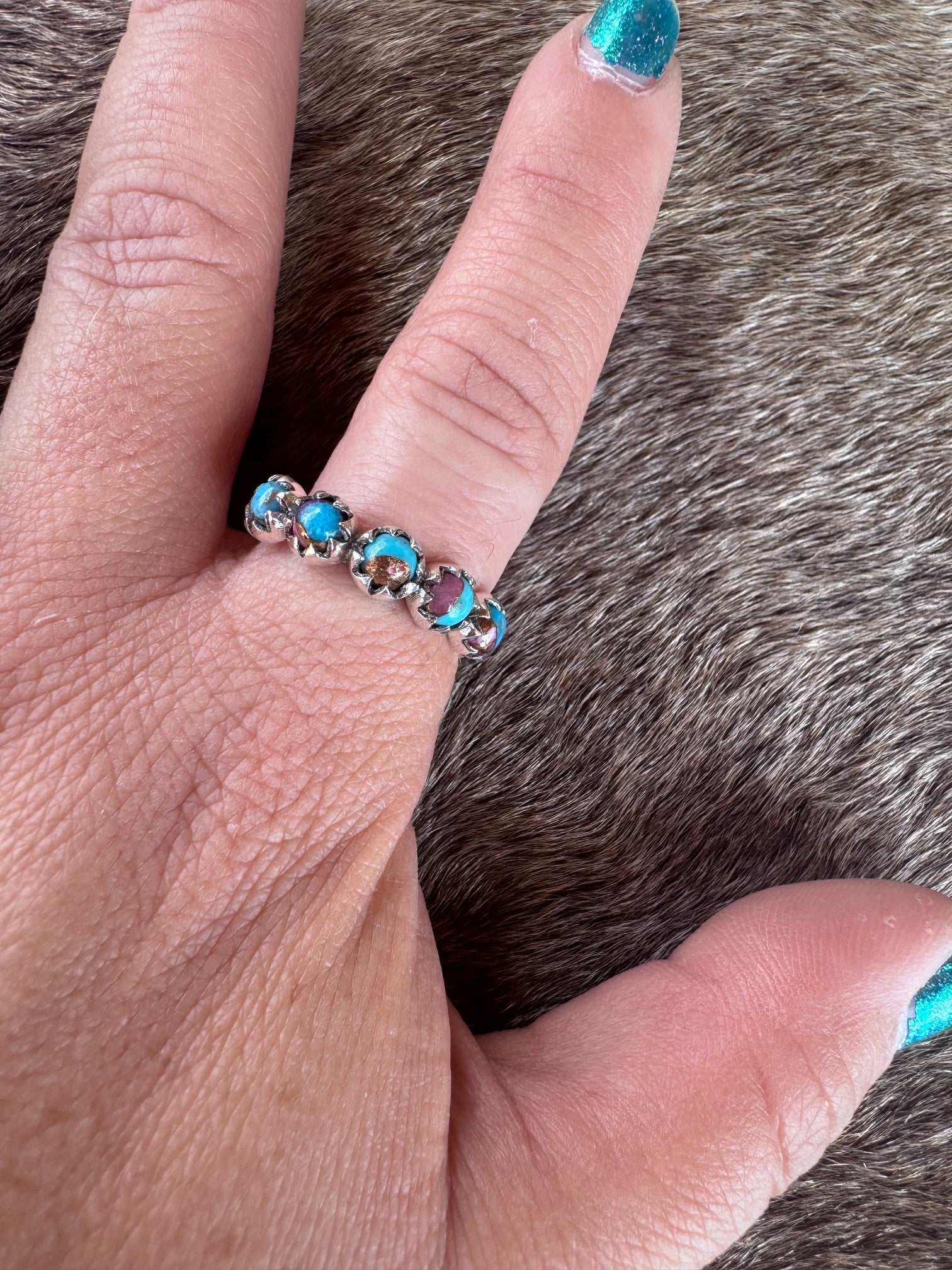 Handmade Sterling Silver & Pink Dream Mojave 6 Stone Stacker Ring