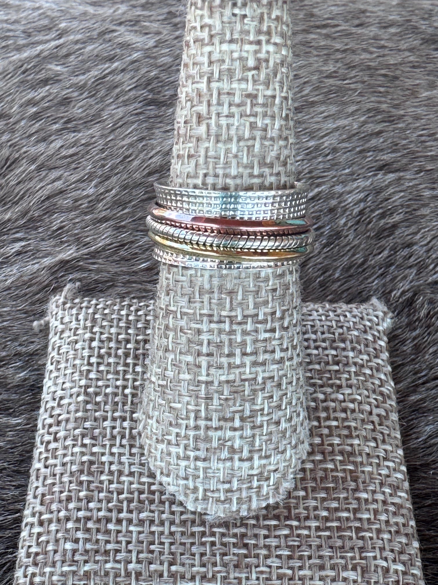Handmade Sterling Silver, Copper, & Brass Triple Spinner Ring