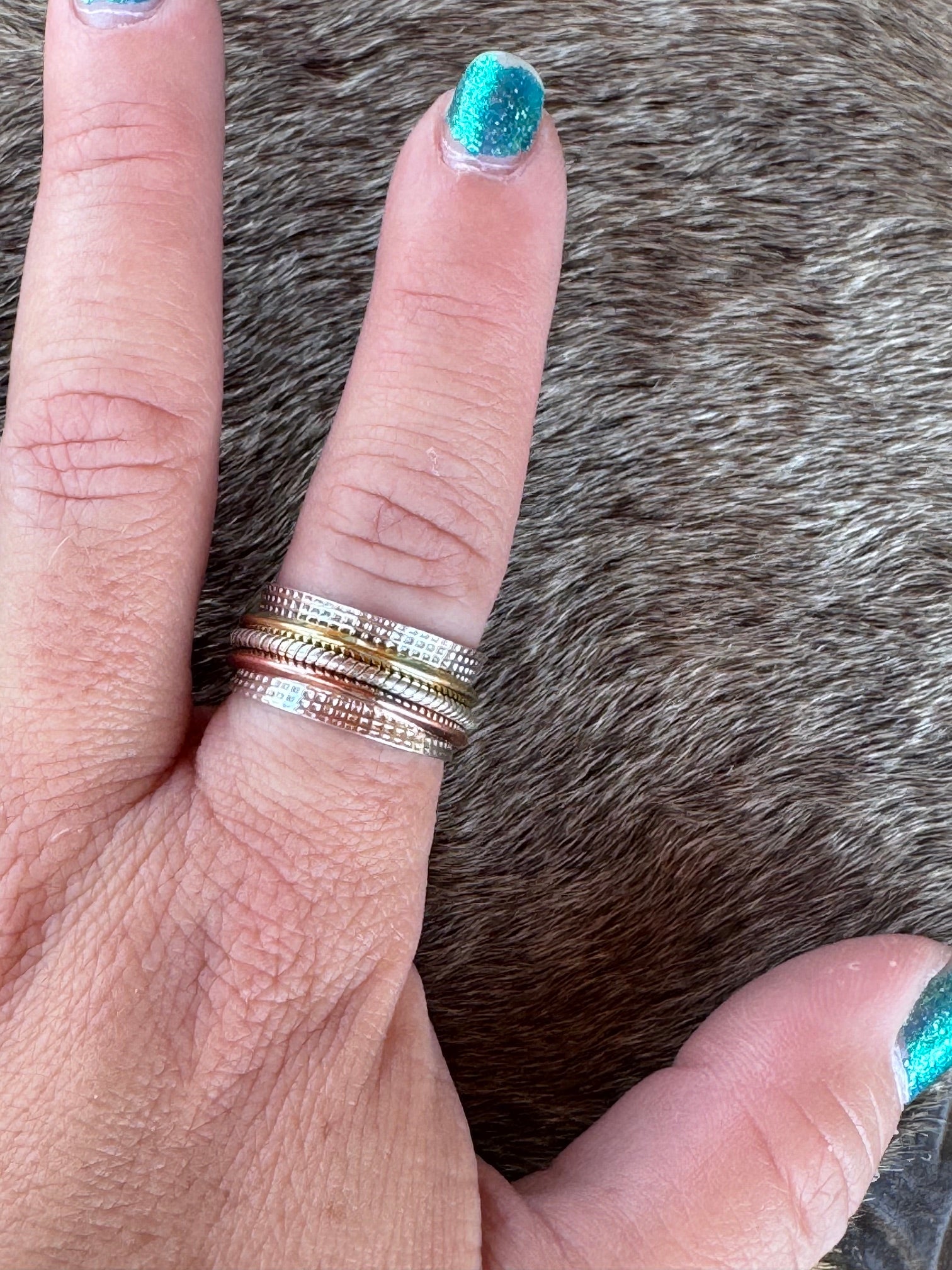 Handmade Sterling Silver, Copper, & Brass Triple Spinner Ring
