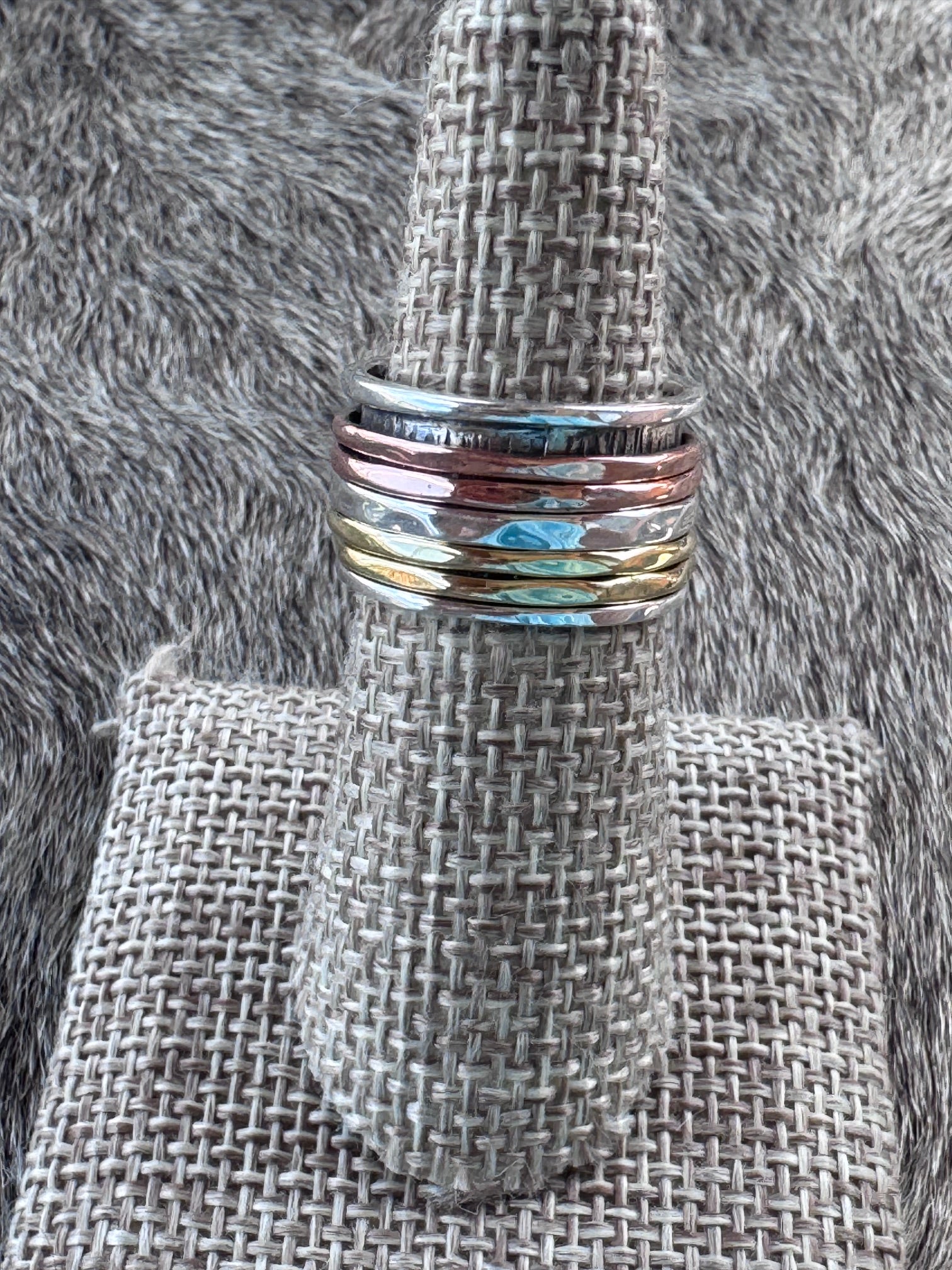 Handmade Sterling Silver, Copper, & Brass 5 Row Spinner Ring