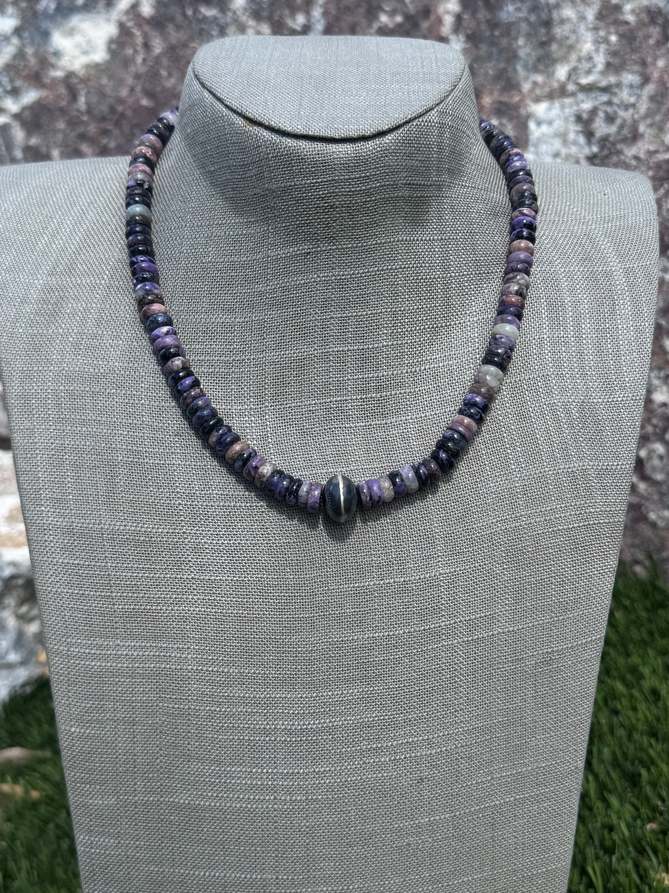 Handmade Sterling Silver Rainbow Super Seven Beaded Necklace 17.5" by Roaming Buffalo
