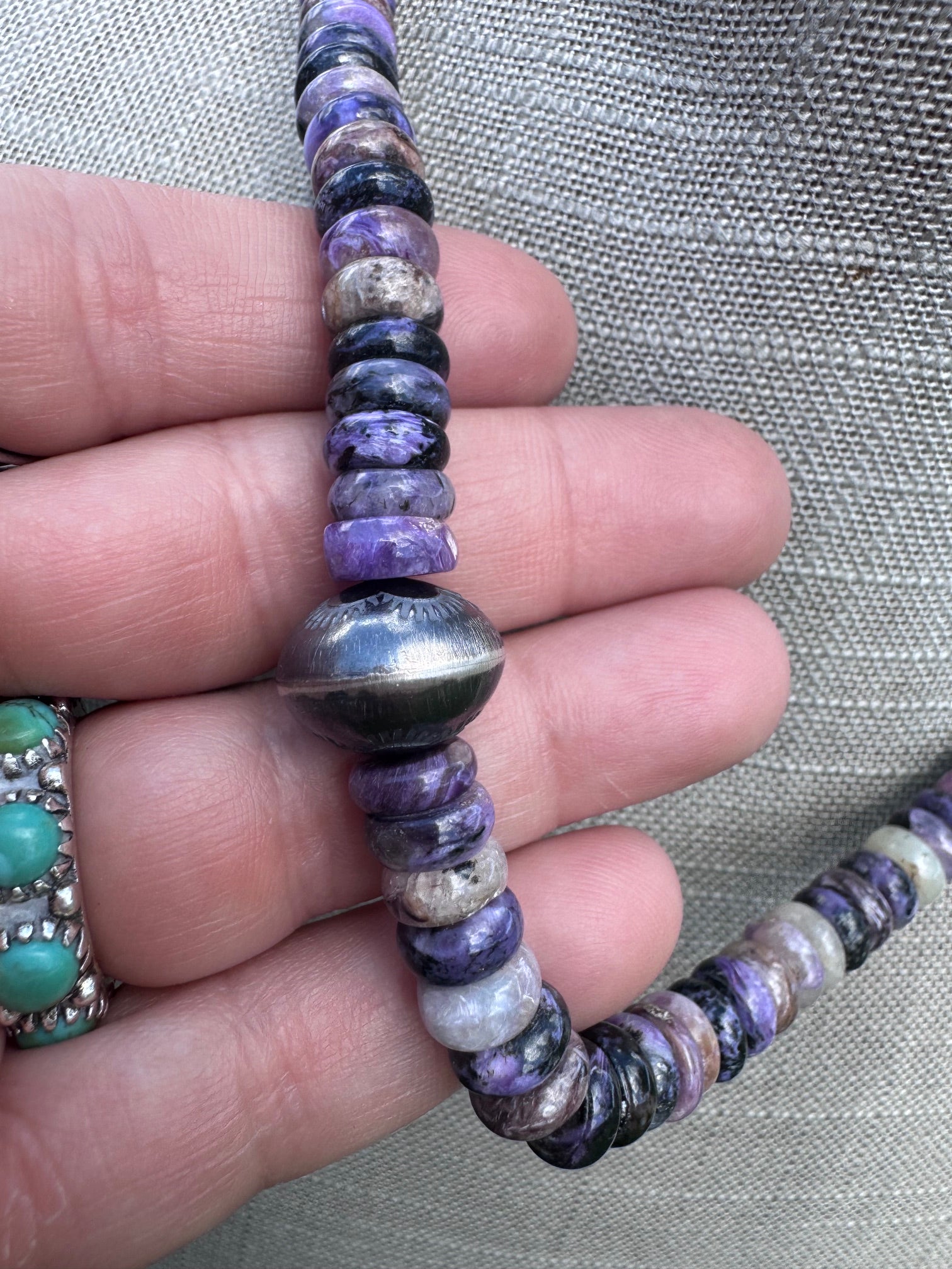 Handmade Sterling Silver Rainbow Super Seven Beaded Necklace 17.5" by Roaming Buffalo