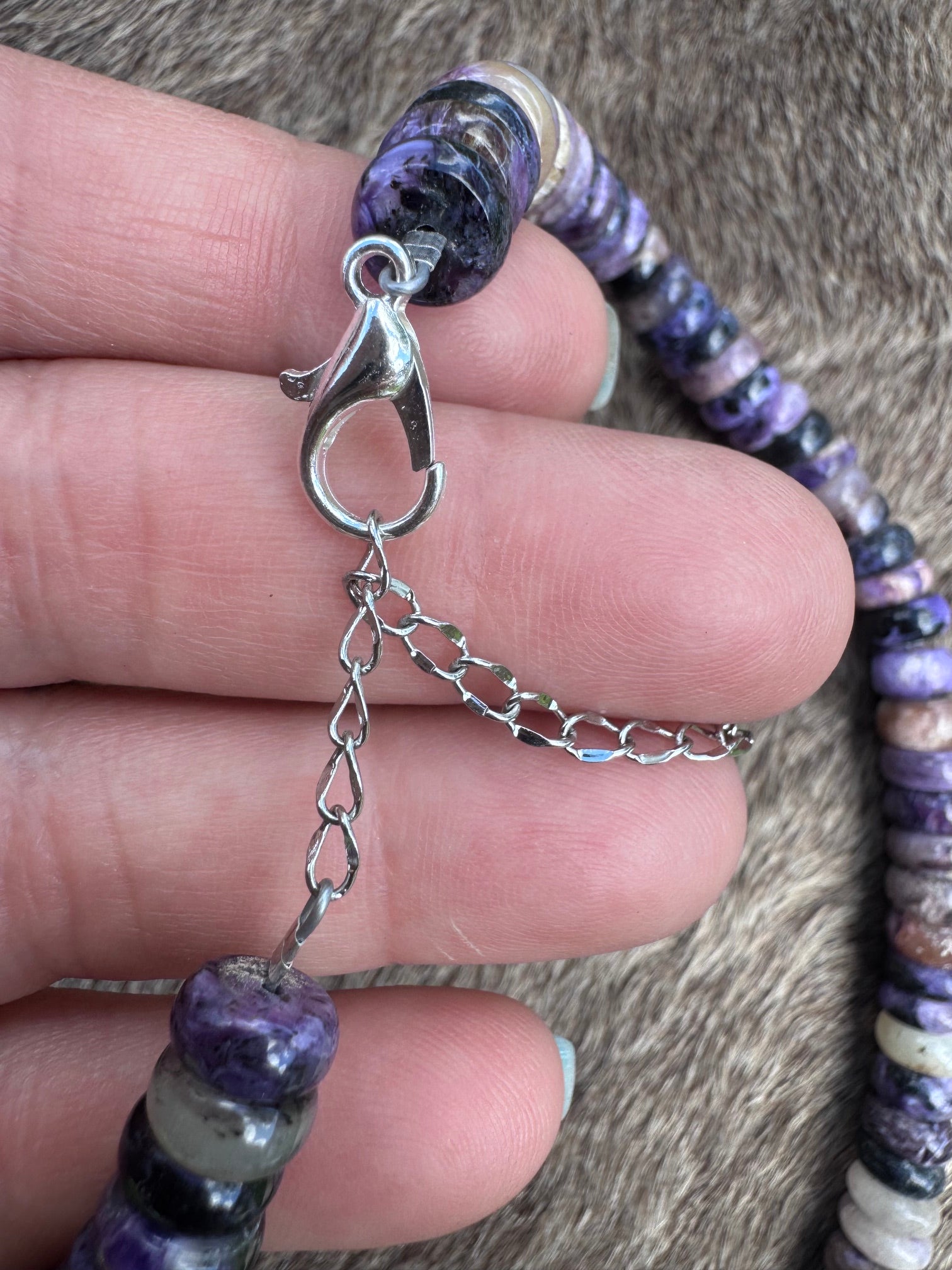 Handmade Sterling Silver Rainbow Super Seven Beaded Necklace 17.5" by Roaming Buffalo