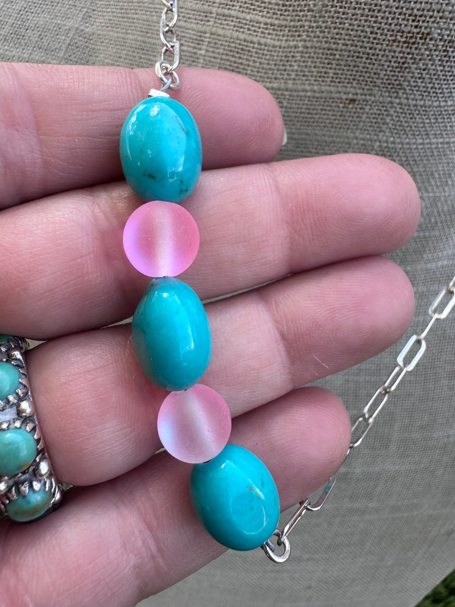 Handmade Sterling Silver Lone Mountain And Pink Beaded Necklace by Roaming Buffalo