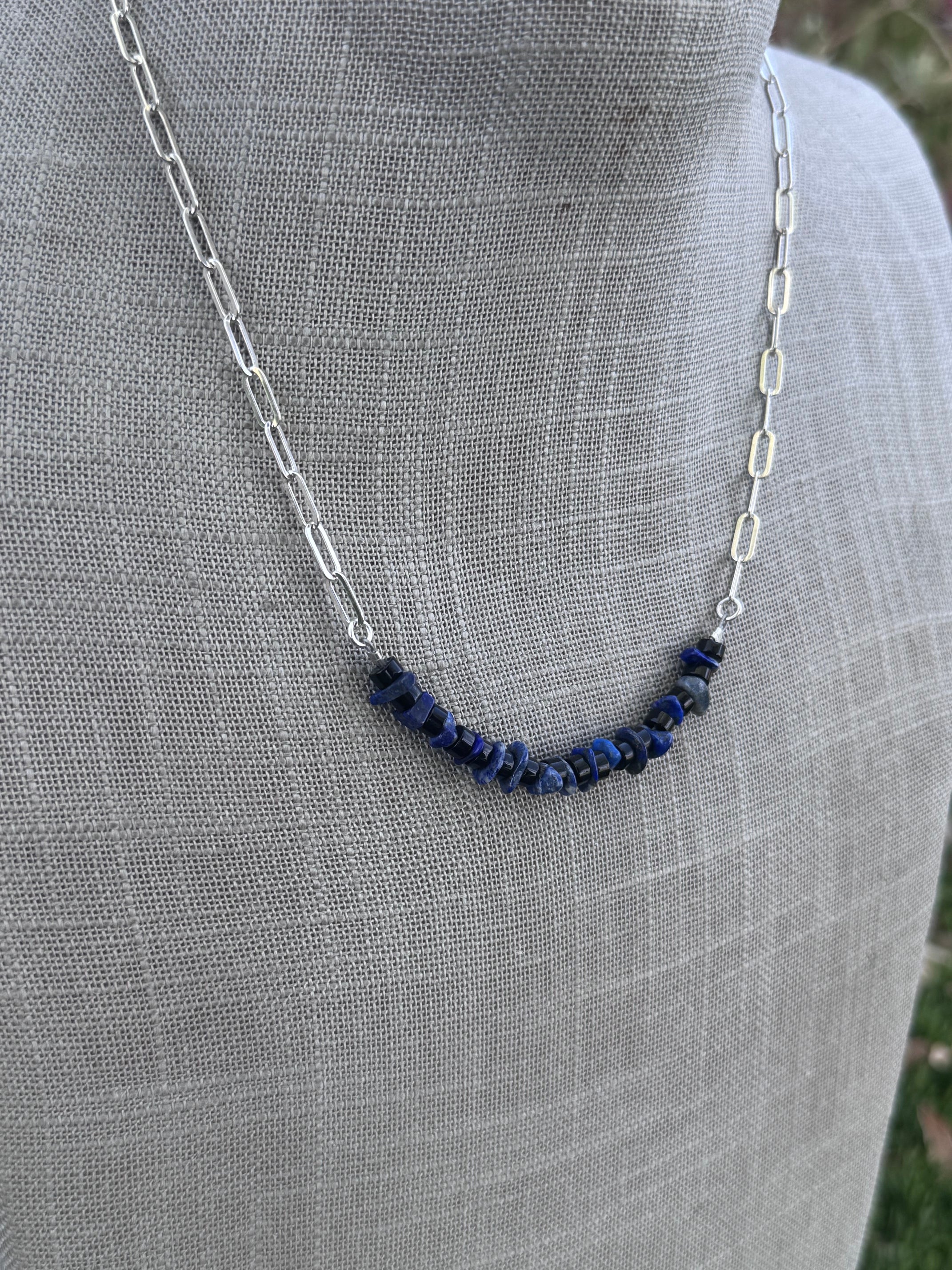 Handmade Sterling Silver Lapis And Black Onyx Beaded Necklace by Roaming Buffalo