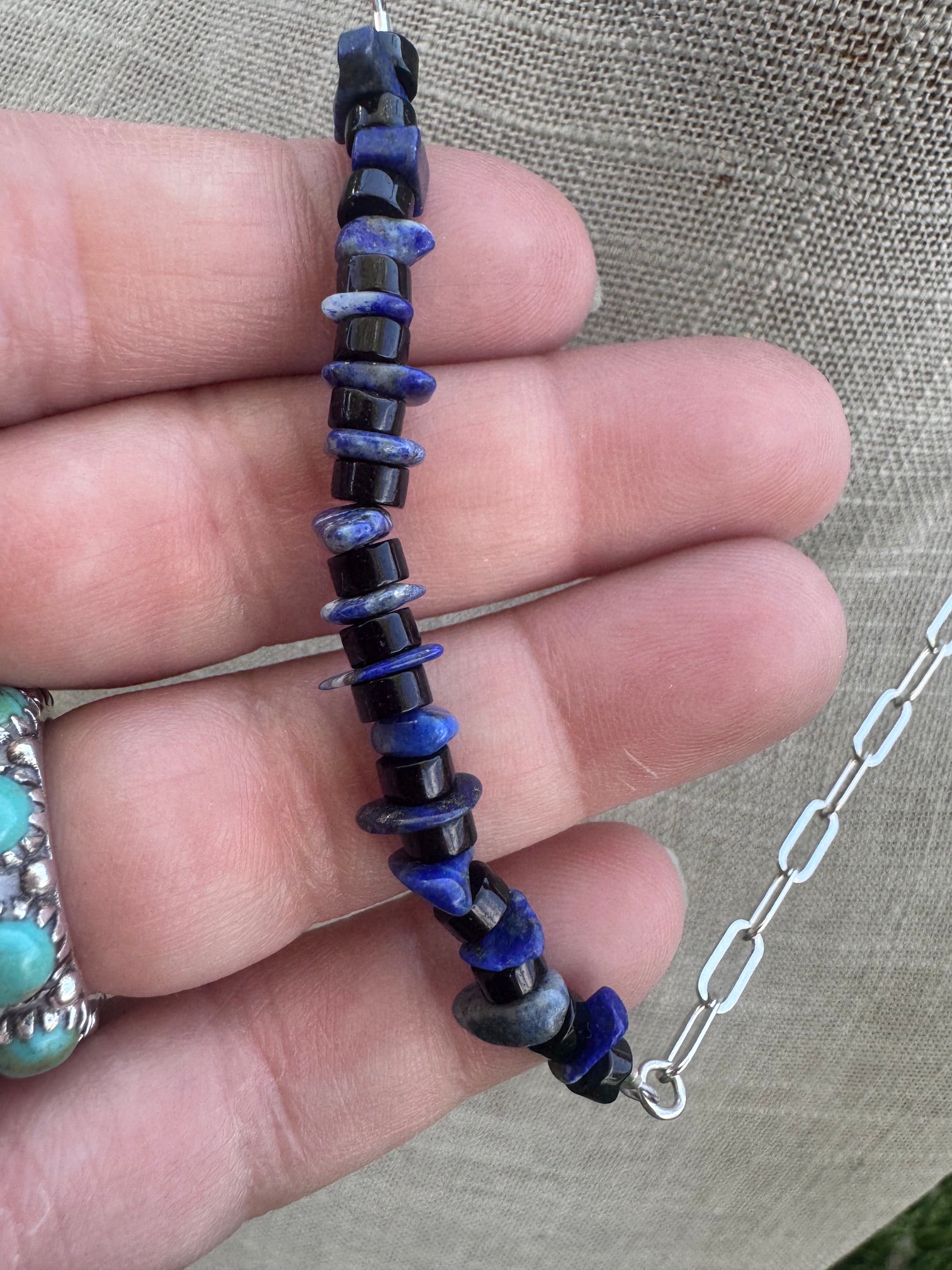 Handmade Sterling Silver Lapis And Black Onyx Beaded Necklace by Roaming Buffalo