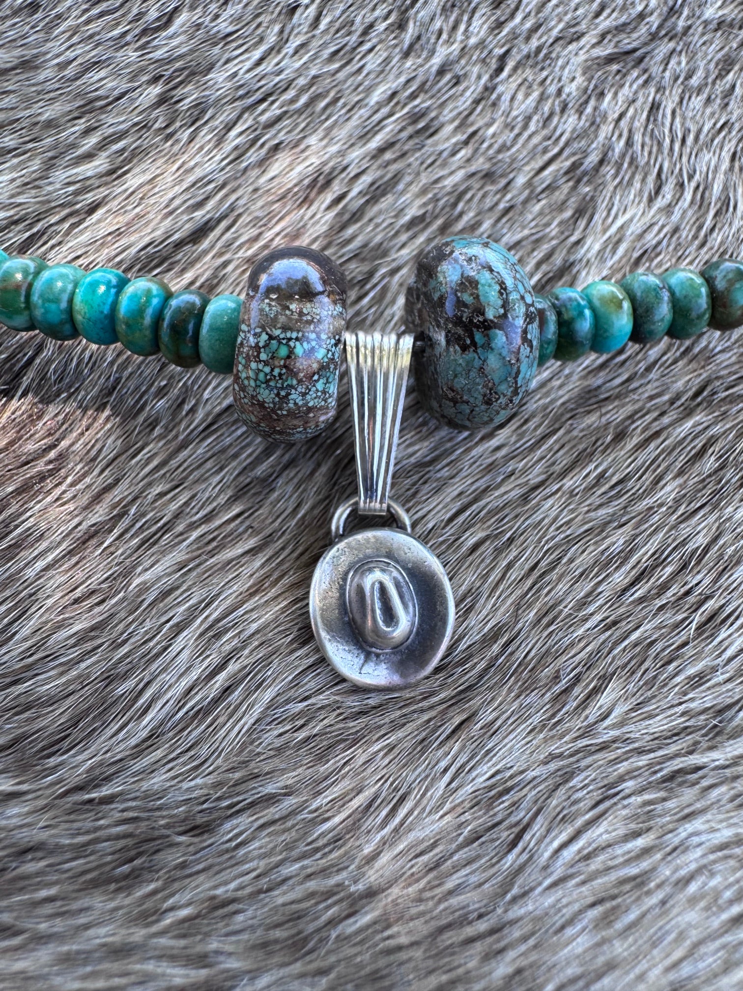 Handmade Sterling Silver Hubei Mixed Beaded Cowboy Hat Necklace by Roaming Buffalo 21"