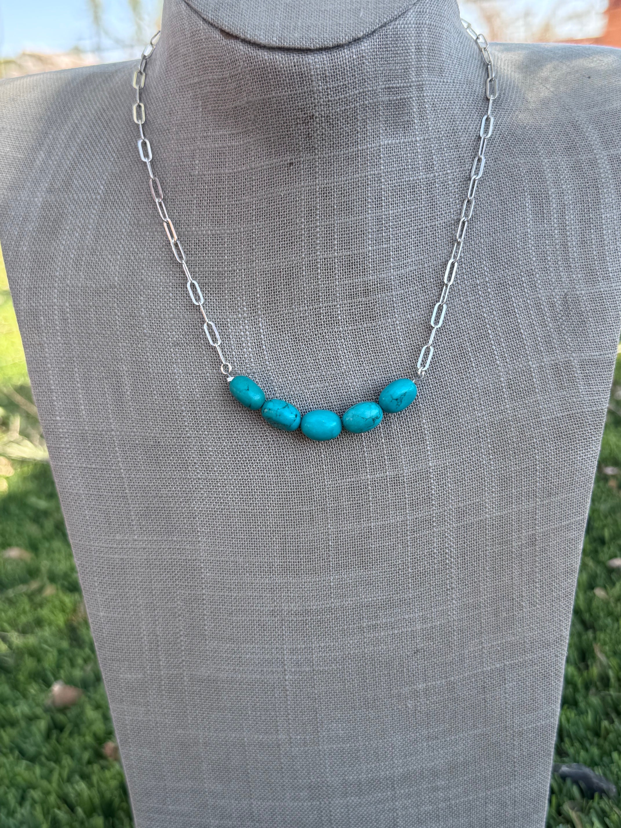 Handmade Sterling Silver Lone Mountain Large Beaded Necklace by Roaming Buffalo 18"
