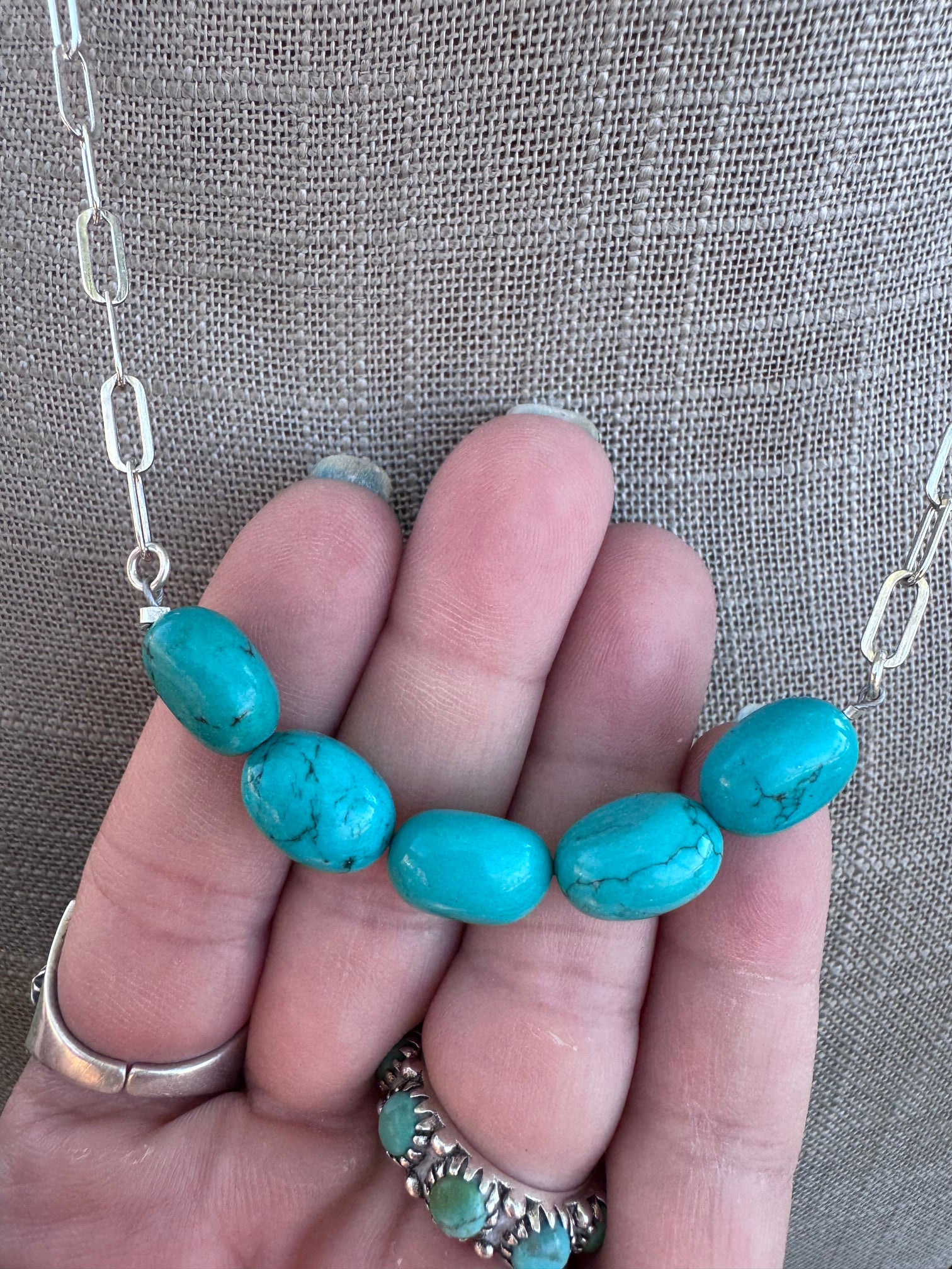 Handmade Sterling Silver Lone Mountain Large Beaded Necklace by Roaming Buffalo 18"