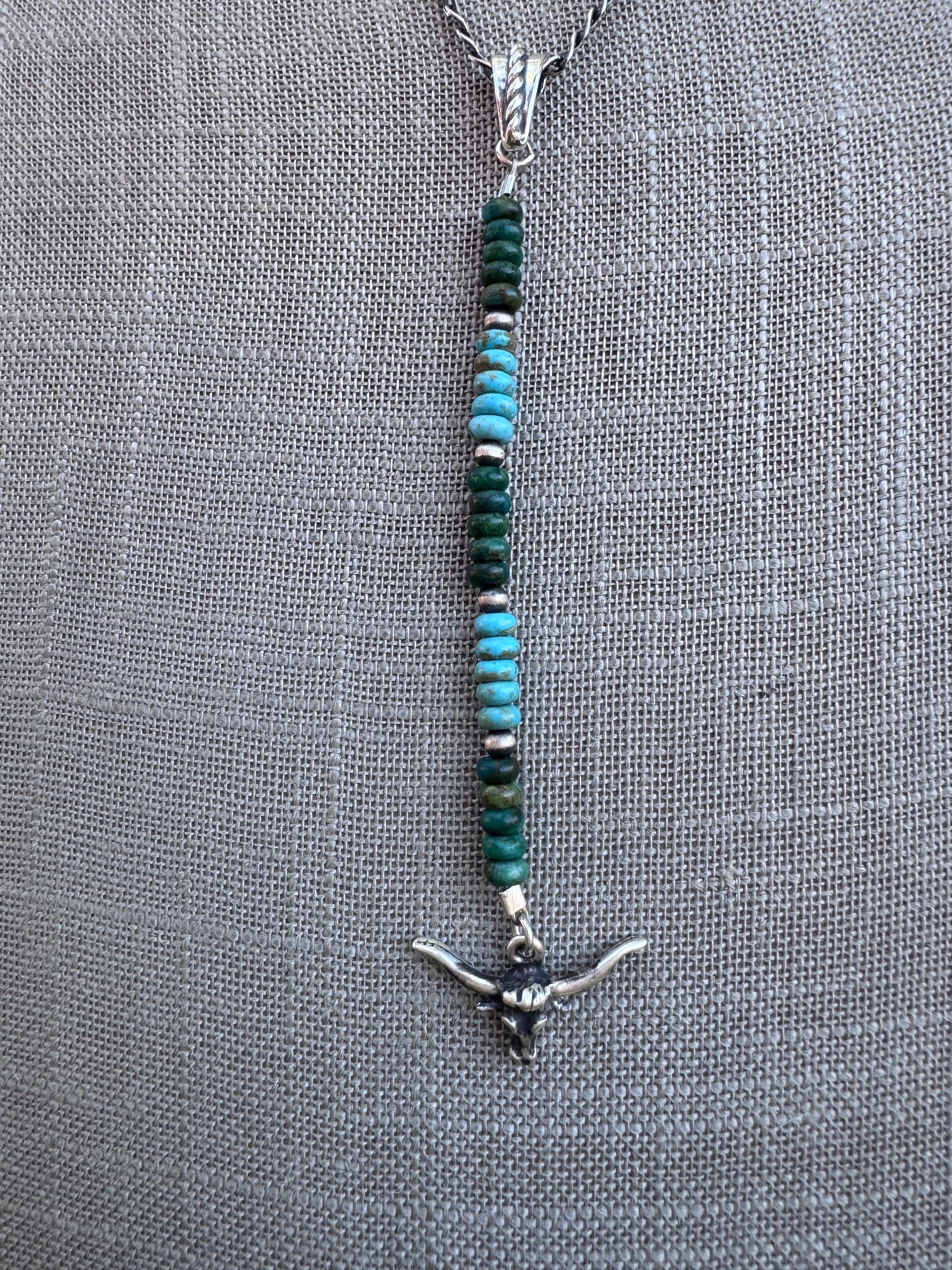 Handmade Sterling Silver Lone Mountain, Hubei, & Pearl Beaded Necklace by Roaming Buffalo