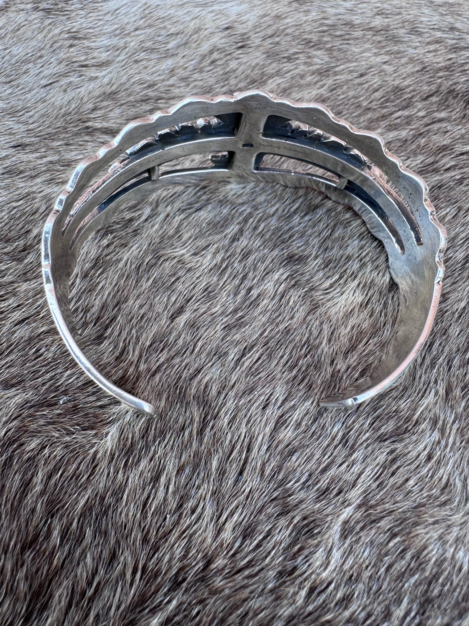 Handmade Sterling Silver Golden Hills Turquoise Thunderbird Cuff Style 3