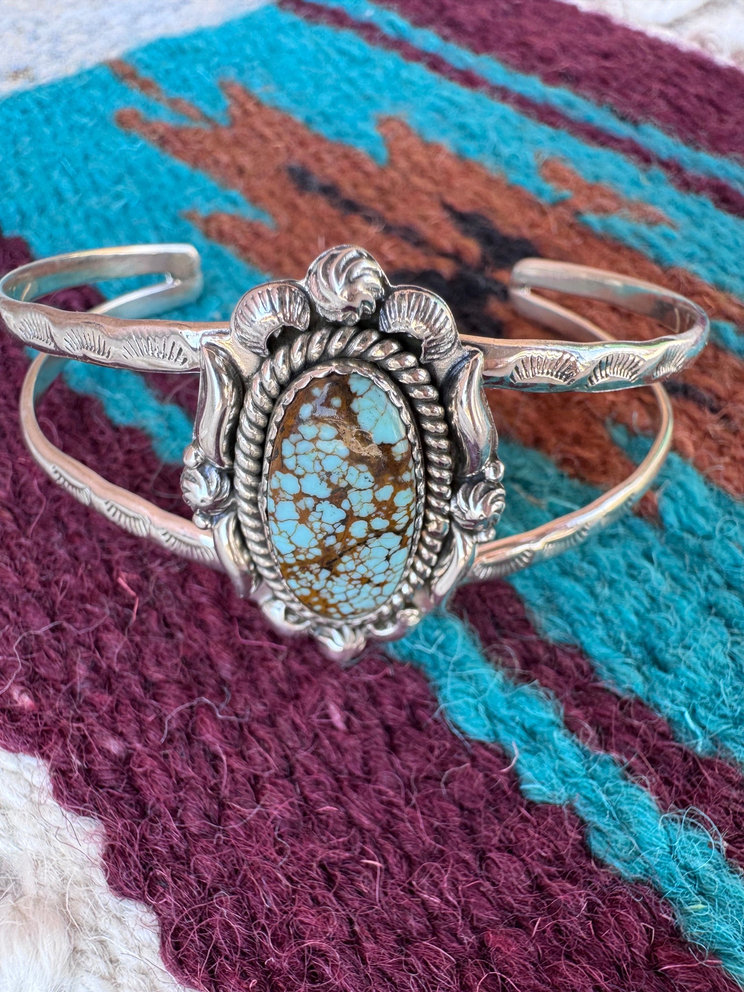Handmade Sterling Silver & Single Stone Number 8 Turquoise Adjustable Cuff Bracelet