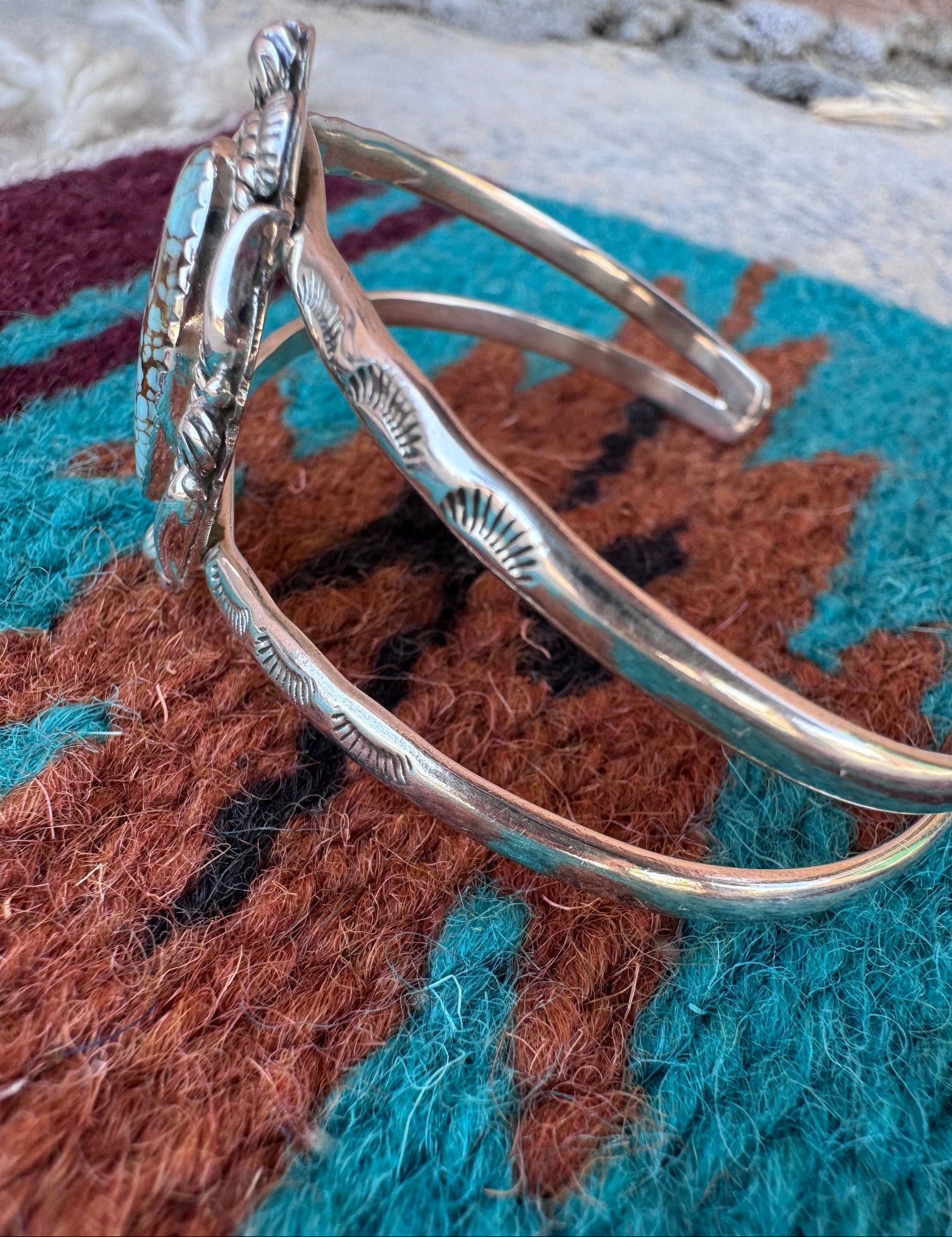 Handmade Sterling Silver & Single Stone Number 8 Turquoise Adjustable Cuff Bracelet