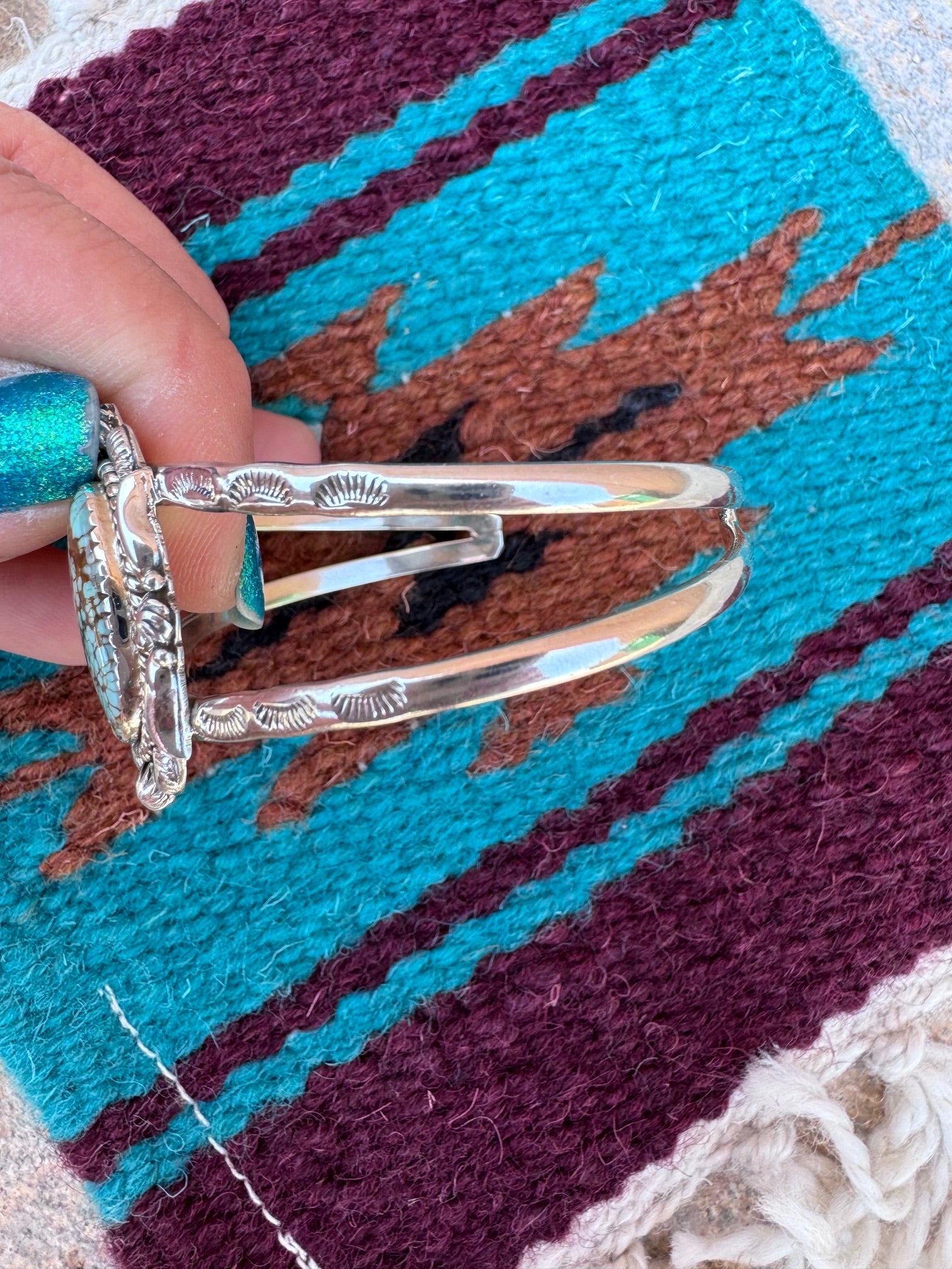 Handmade Sterling Silver & Single Stone Number 8 Turquoise Adjustable Cuff Bracelet