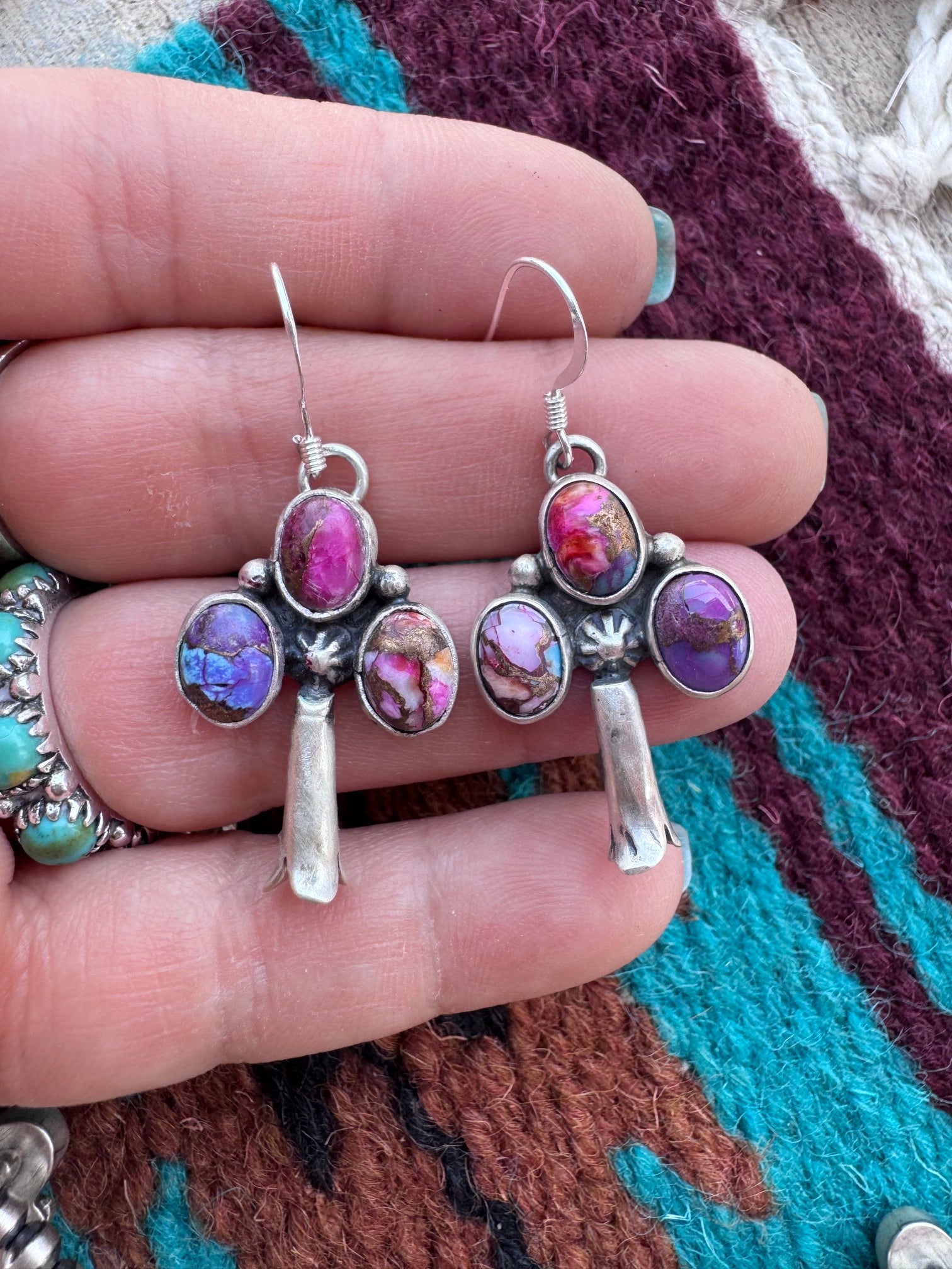 Handcrafted Pink Dream Mojave & Sterling Silver Pearl 4mm Beaded Naja Necklace Earring Set