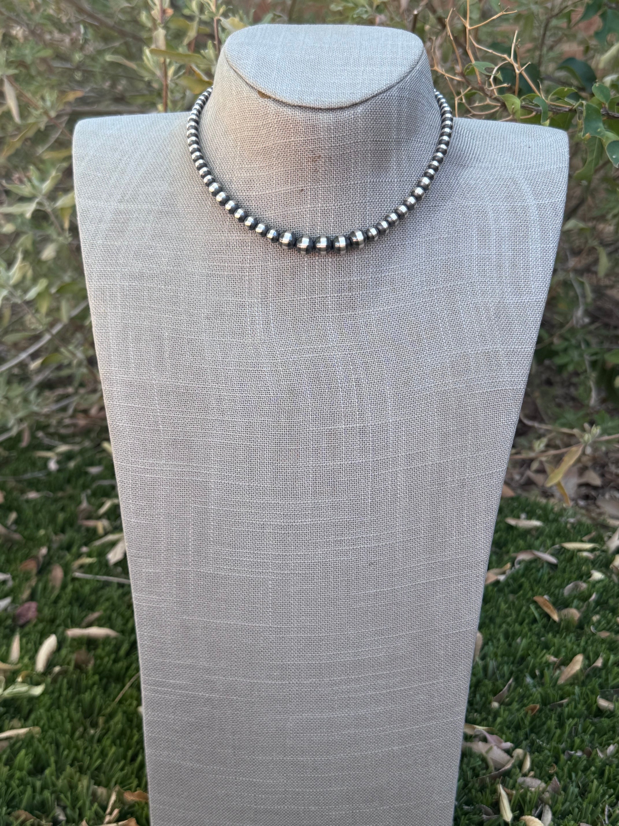 Handcrafted Graduated Sterling Silver Pearl 3-8mm Beaded Necklace