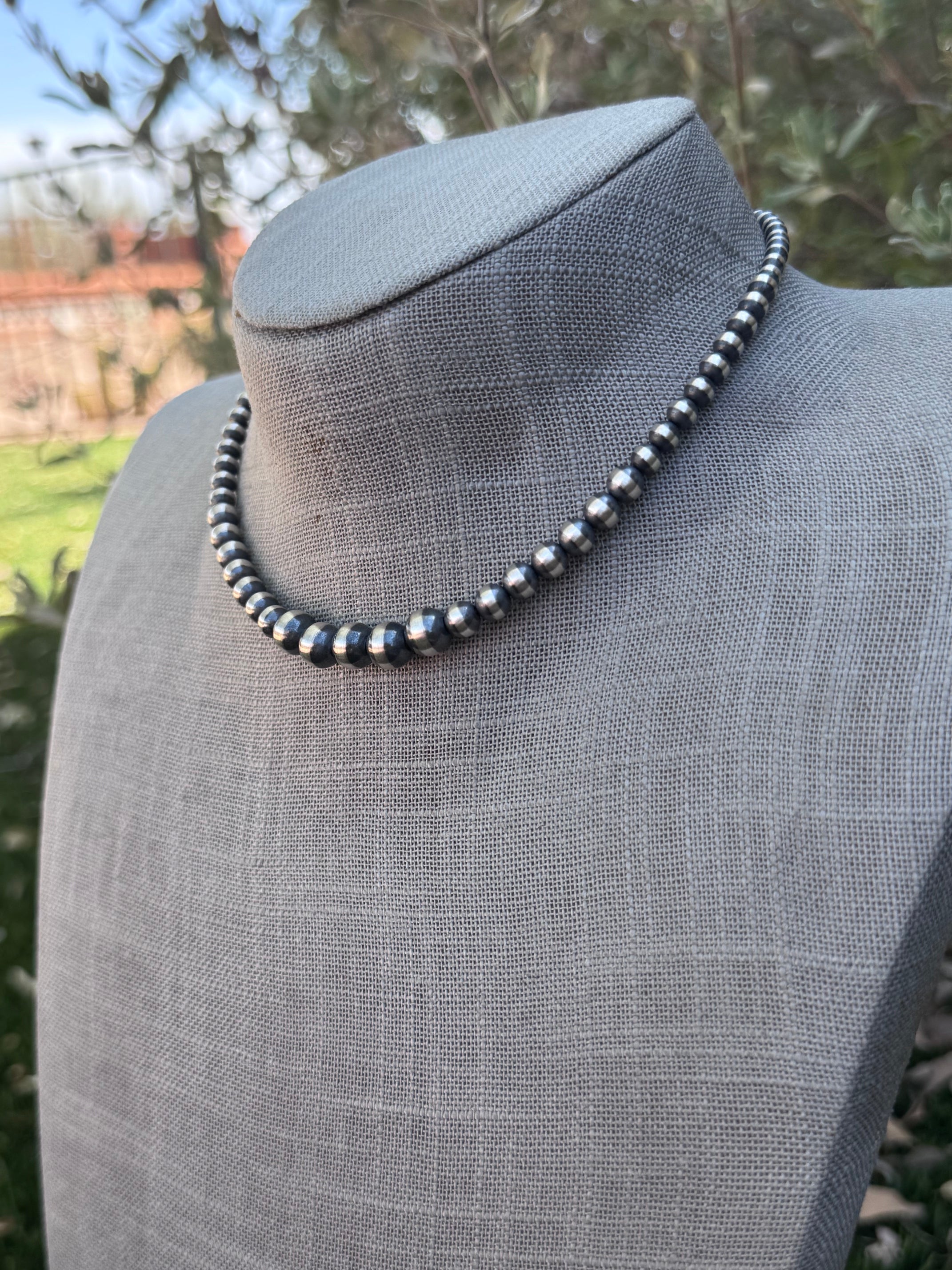 Handcrafted Graduated Sterling Silver Pearl 3-8mm Beaded Necklace