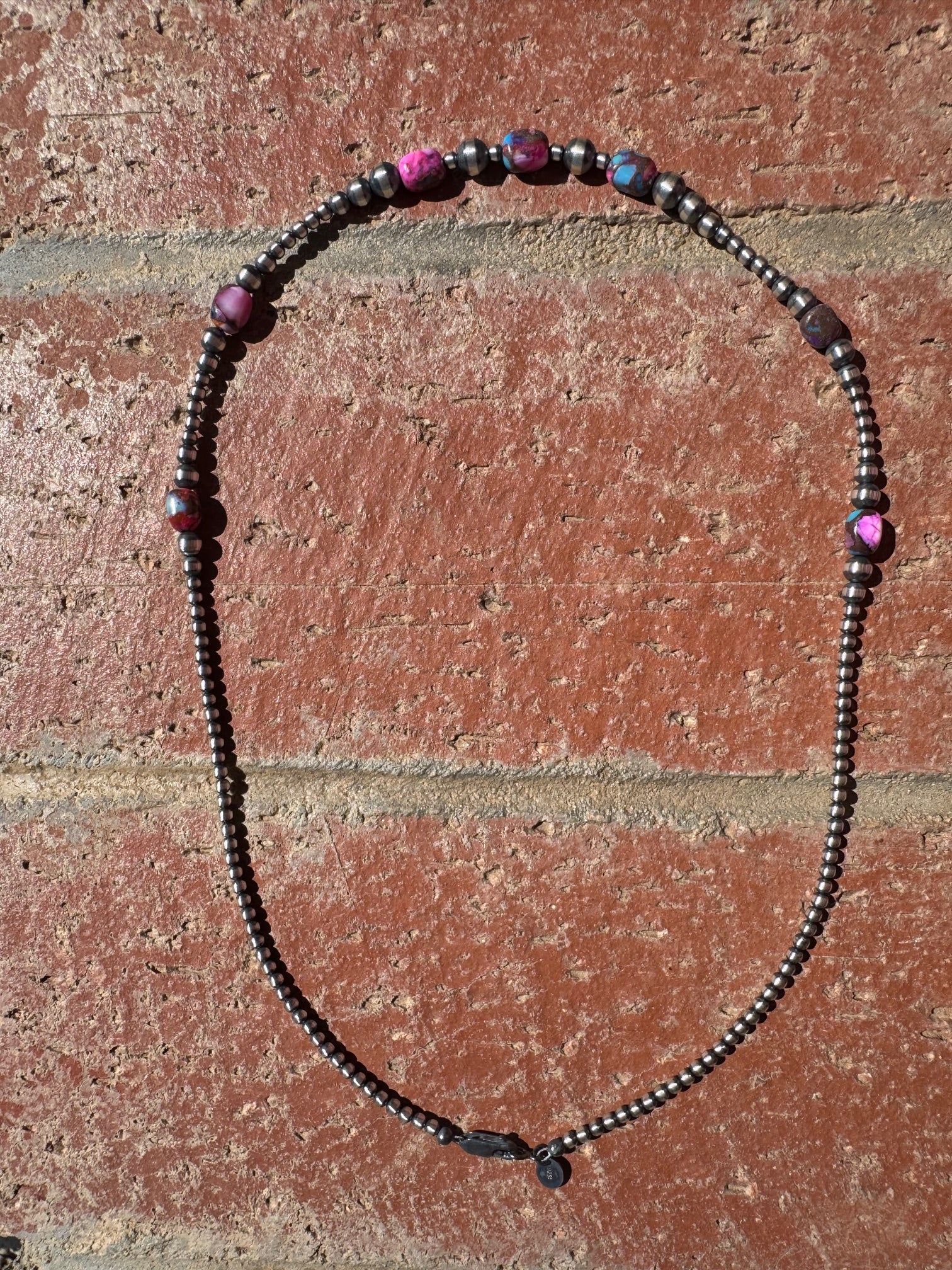 Handcrafted Sterling Silver & Pink Dream 3-6mm Beaded Necklace 20"