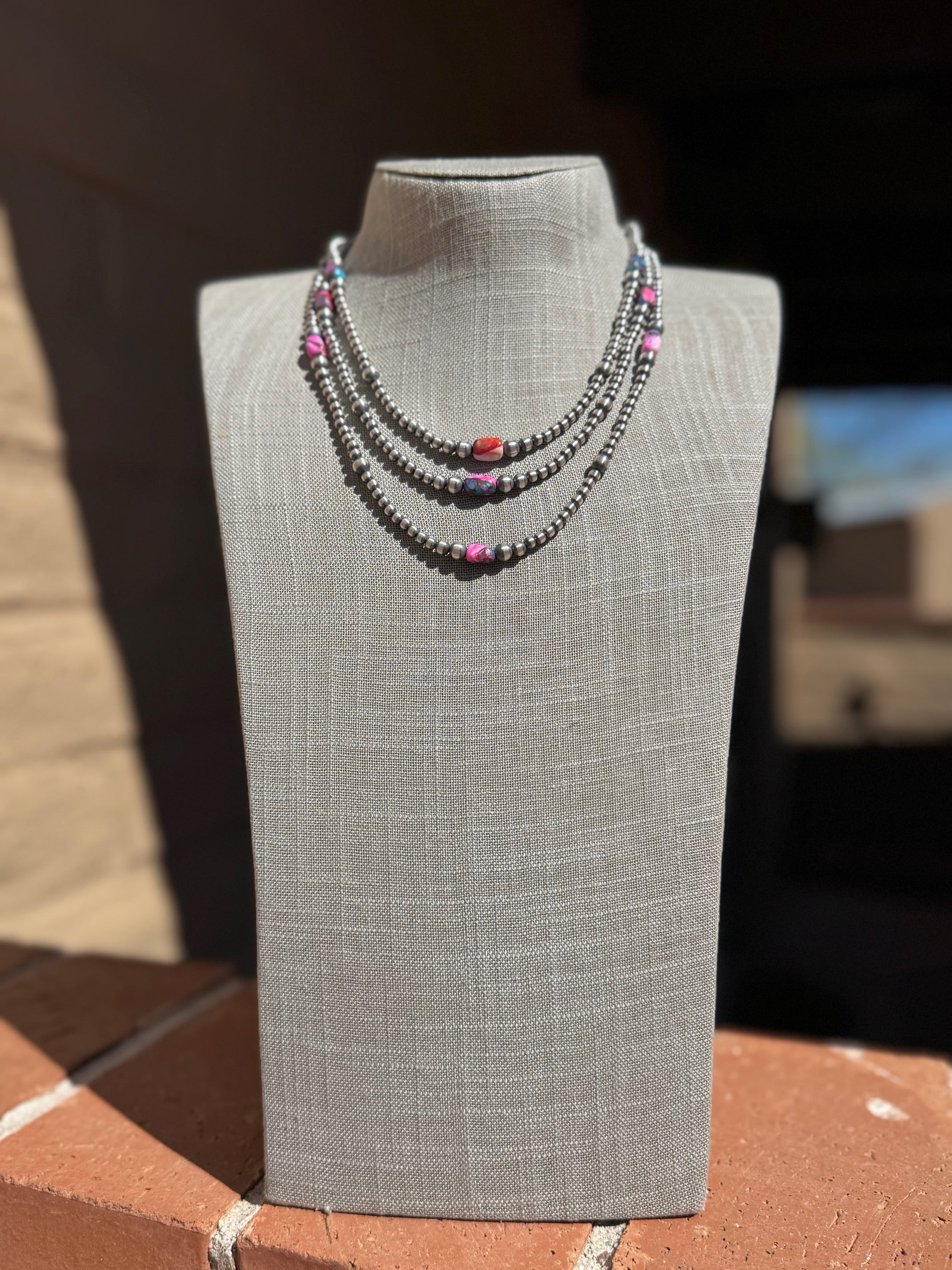 Handcrafted Sterling Silver & Pink Dream 4-6mm Beaded Necklace
