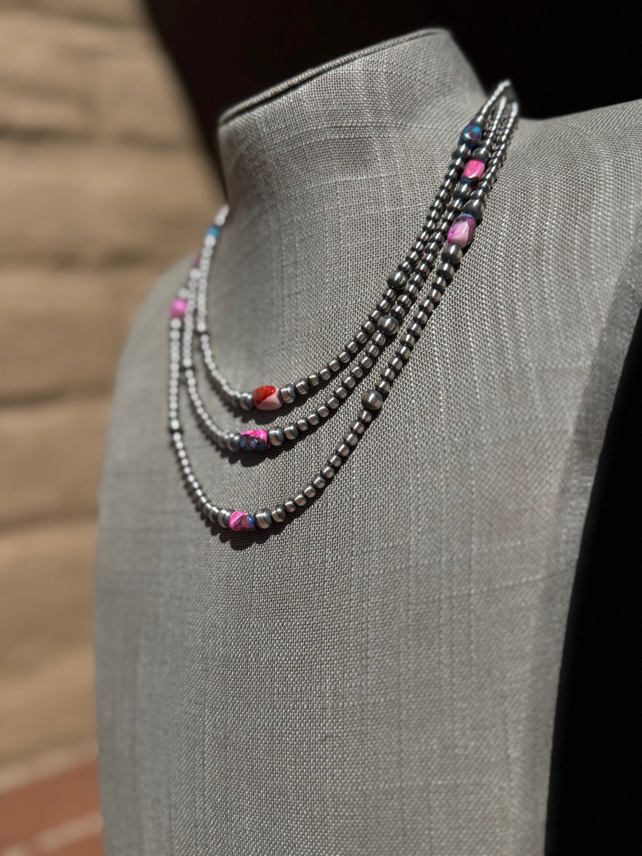 Handcrafted Sterling Silver & Pink Dream 4-6mm Beaded Necklace